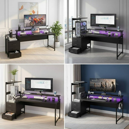 59 Inch Led Desk With Drawers