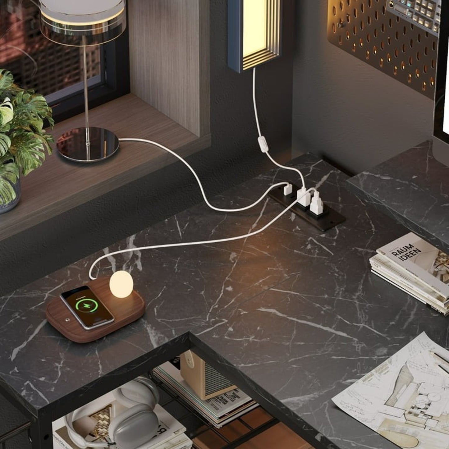 Bestier 42 Inch Computer Desk Marble Black