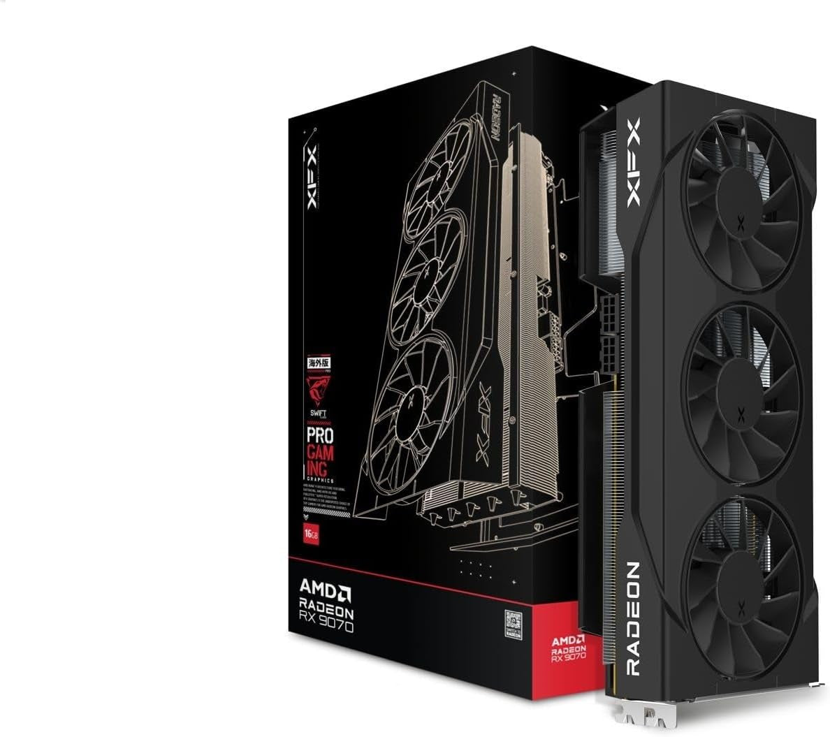 XFX Swift AMD Radeon RX 9070XT Triple Fan Gaming Edition with 16GB GDDR6 HDMI 3Xdp, AMD RDNA 4 RX-97TSWF3BA