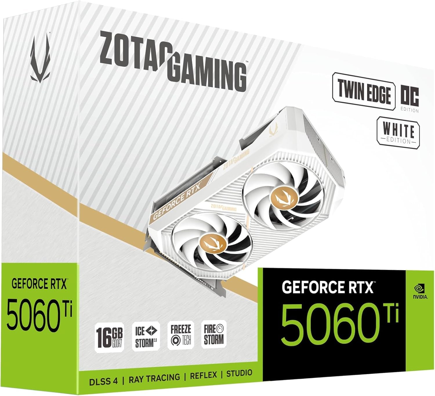 ZOTAC Gaming Geforce RTX 5060 Ti 16GB Twin Edge OC White Edition DLSS 4 16GB GDDR7 128-Bit 28 Gbps PCIE 5.0 Gaming Graphics Card, Icestorm 2.0 Cooling, Sff-Ready, ZT-B50620Q-10M