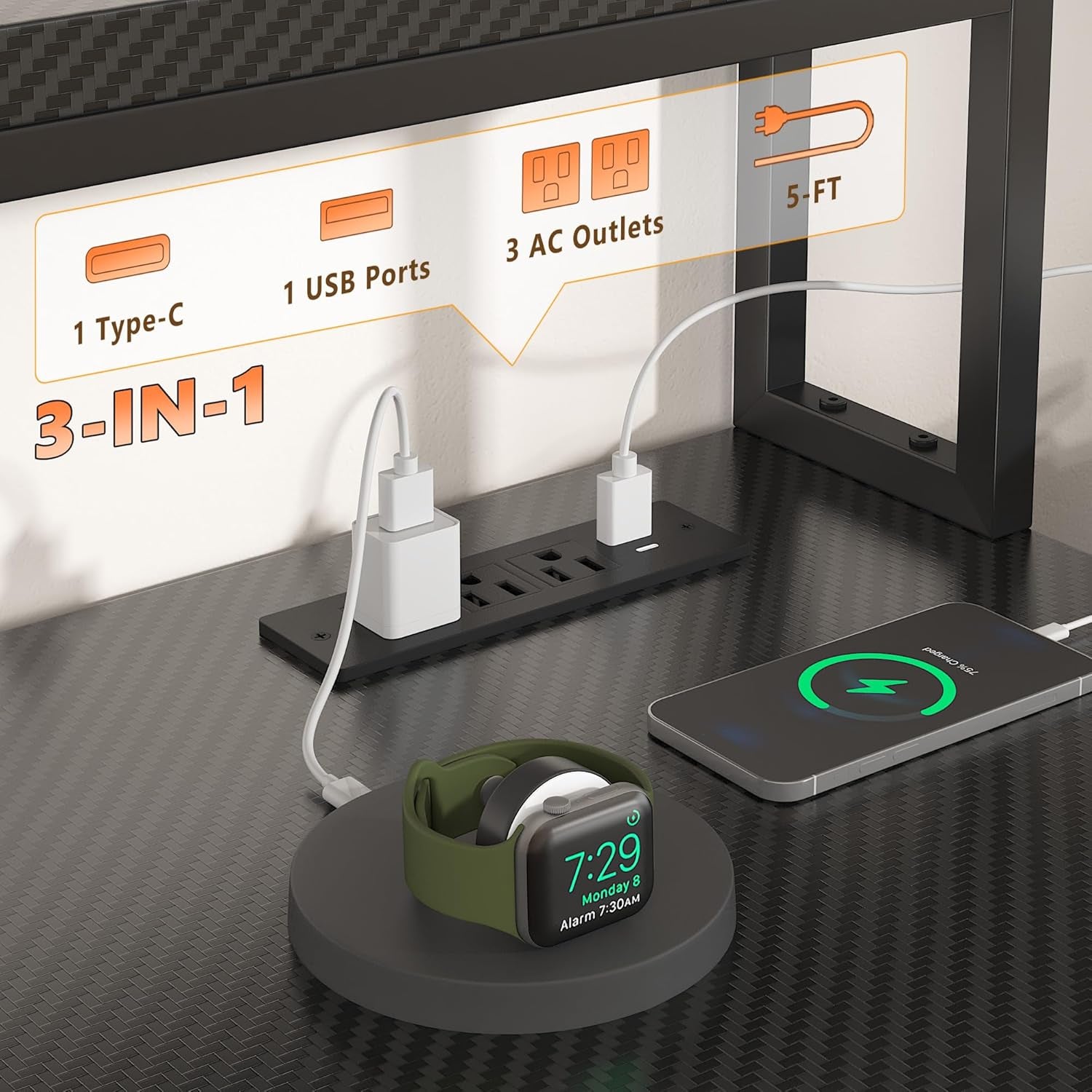 71" L Shaped Gaming Desk with 3 Drawers & Hutch, Computer Desk with Monitor Stand & Power Outlet, Home Office Desk Reversible Black Desk with LED Light,Printer Shelf,Storage Shelves,Black Carbon Fiber