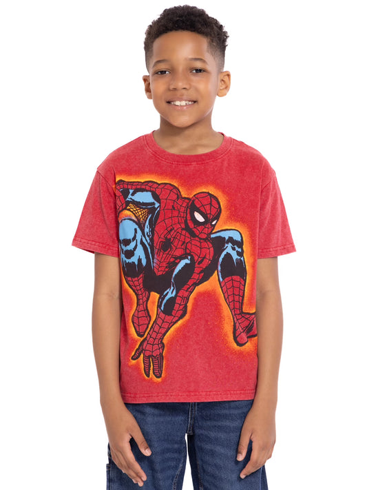 Spider-Man Boys Mineral Washed Graphic Tee with Short Sleeves, Sizes 4-18