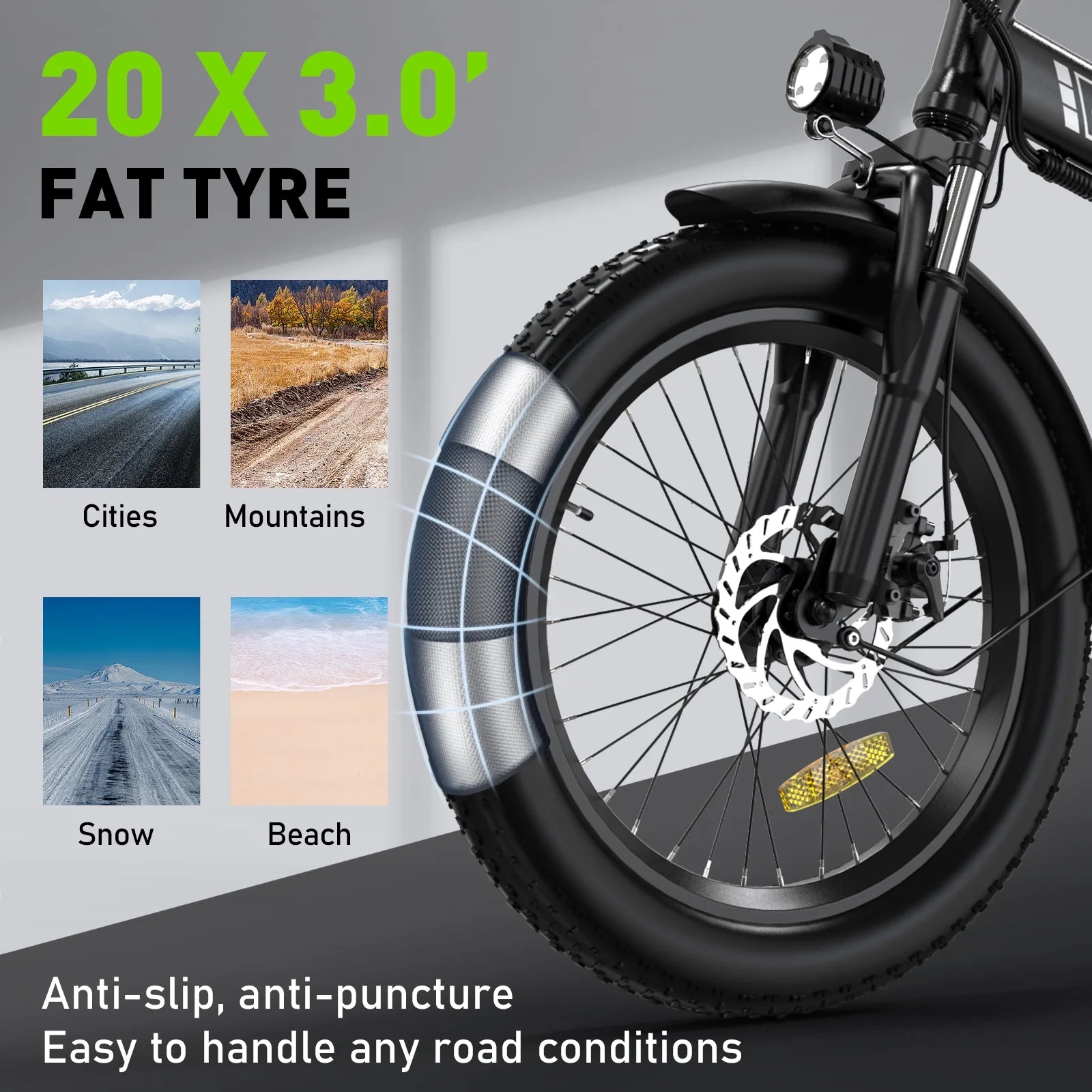 COLORWAY 20”X3.0 Fat Tire Electric Bicycles, Foldable Mountain Snow Beach Electric Bike Ebike with 500W/36V/13Ah Battery, Shimano 7-Speed E Bicycle