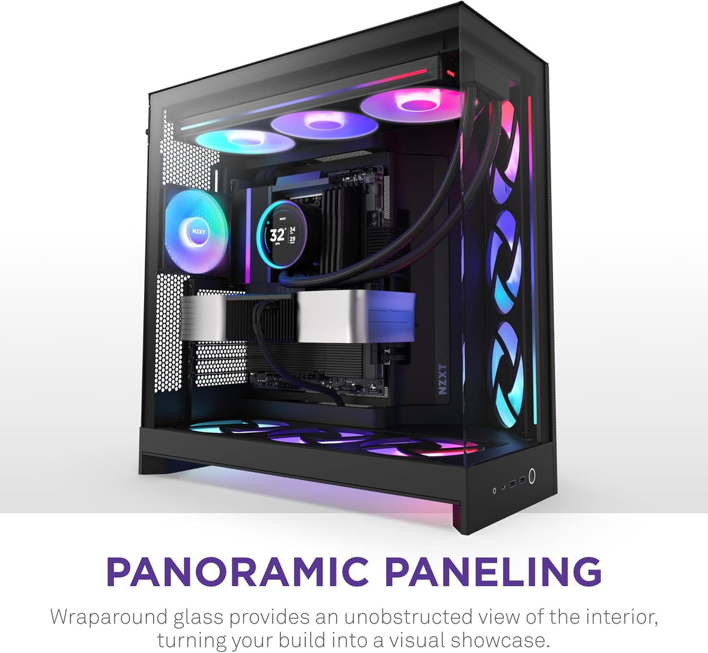 NZXT H9 Flow RGB (2025) – Large Dual-Chamber ATX Mid-Tower Airflow PC Case – Includes 1 X 420Mm RGB Fan Unit & 1 X 120Mm Fan – 420Mm Radiator Support – Tempered Glass – Back-Connect Ready – Black