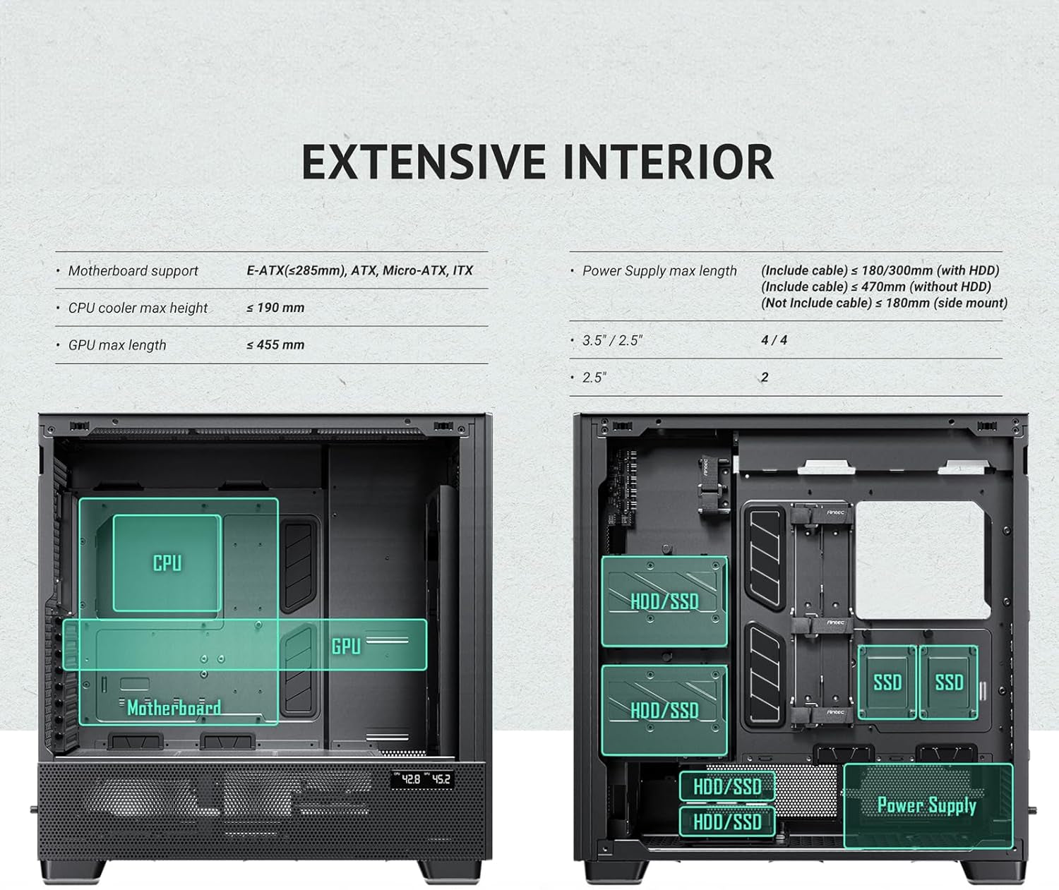 Antec Flux Pro, 6 X PWM Fans Included, High-Airflow Front Panel with Walnut Wood, Ishift PSU 90° Mount, USB3.0 X 2, Type-C, 420Mm Radiator Support, Temp. Display, Full-Tower E-ATX PC Case