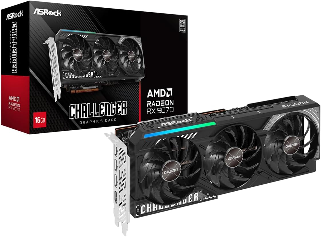 Asrock Radeon RX 9060 XT Steel Legend 8GB GDDR6 OC Graphics Card | 3320 Mhz Boost | Triple Fan | 0Db Cooling | Metal Backplate | Pcie 5.0 | Displayport 2.1A, HDMI 2.1B