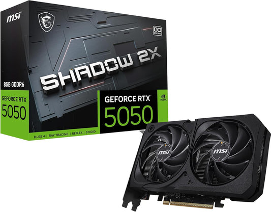 MSI Gaming RTX 5050 8G Shadow 2X OC Graphics Card (8GB Gddr6,128-Bit, Extreme Performance: 2617 Mhz, Displayport X3 2.1A, HDMI 2.1B, NVIDIA Blackwell Architecture)