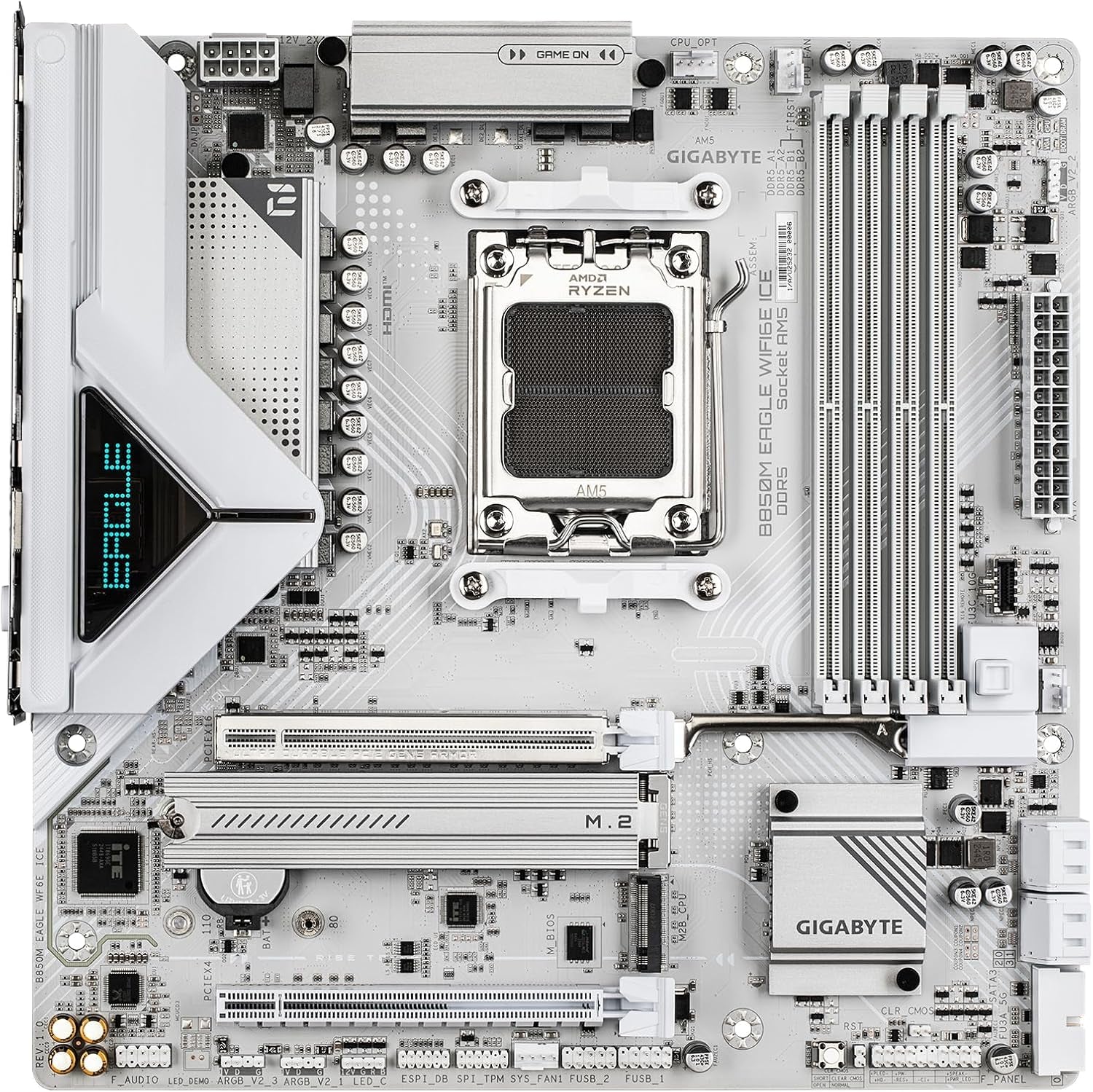 GIGABYTE B850M Eagle WIFI6E ICE AMD AM5 Motherboard, M-ATX, DDR5, 2X M.2, Pcie 5.0, USB-C, USB 3.2 Gen 2, WIFI6E, 2.5Gbe LAN, Ez-Latch, Wi-Fi Ez-Plug