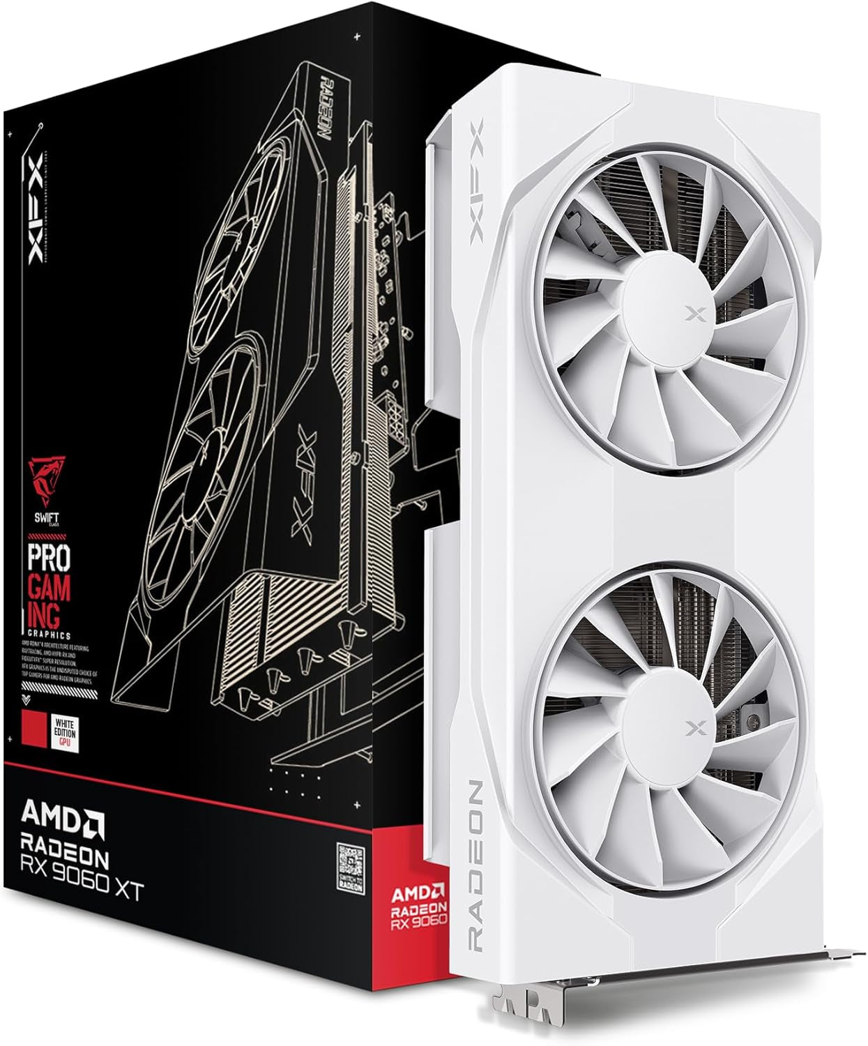 XFX Swift AMD Radeon RX 9060 XT OC White Gaming Edition with 8GB GDDR6 HDMI 2Xdp, AMD RDNA 4 RX 9060XT RX-96TSW8GWQ