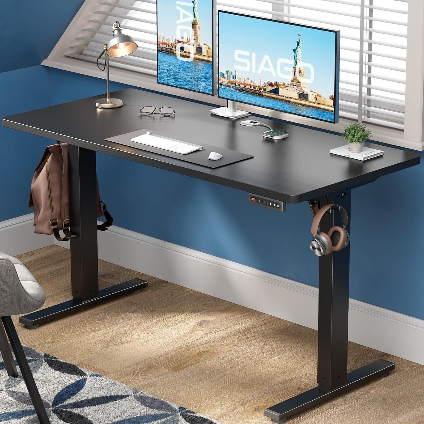 SIAGO Electric Standing Desk Adjustable - 48 X 24 Inch Sit Stand up Desk with Cable Management - 3 Memory Preset Adjustable Height Table
