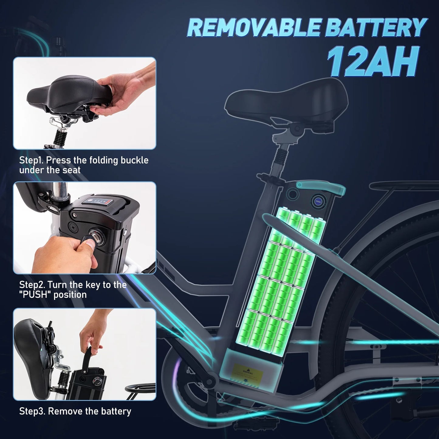 COLORWAY 26" Electric Bike for Woman, 500W Powerful Motor, 36V 12AH Removable Battery E Bike, , Max. Speed 19.9MPH Electric Bicycle UL2849