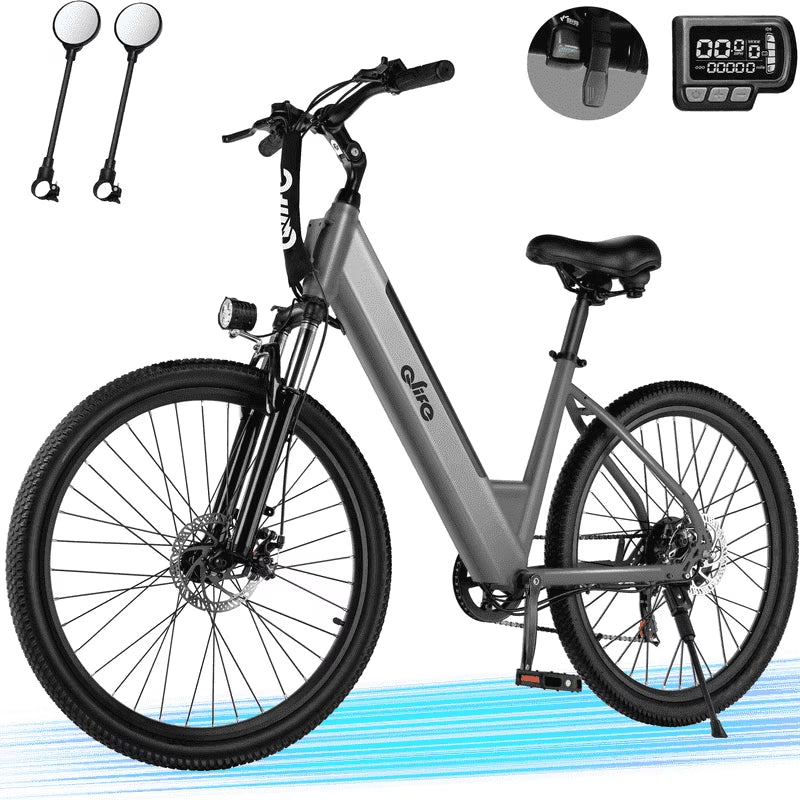 Cityone Electric Bike for Adults 26" Step-Through 20MPH Ebike with 2.1" Tire, Peak 750W Motor Ebikes with 7 Speed, E-Bike (Black)