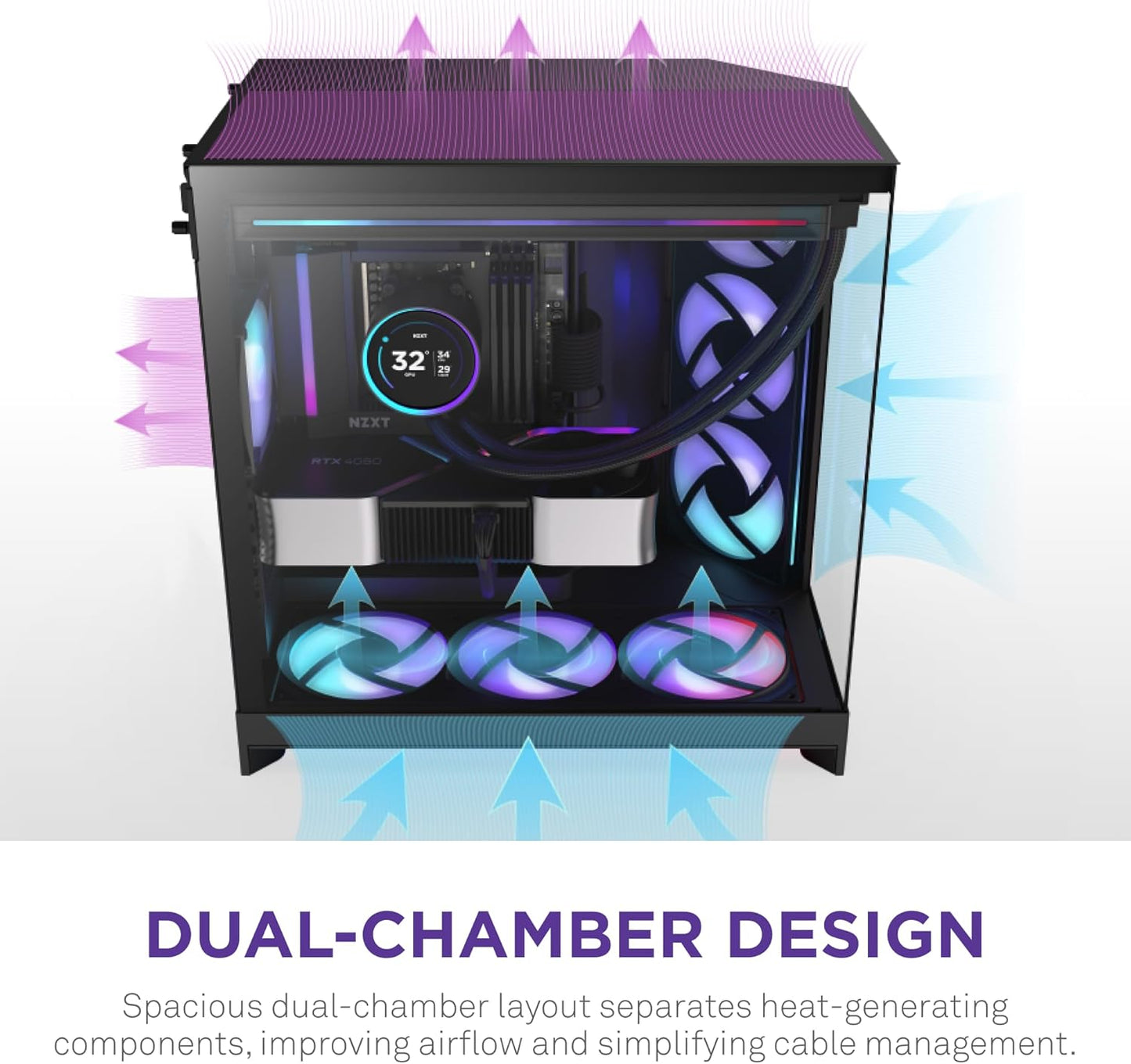 NZXT H9 Flow RGB (2025) – Large Dual-Chamber ATX Mid-Tower Airflow PC Case – Includes 1 X 420Mm RGB Fan Unit & 1 X 120Mm Fan – 420Mm Radiator Support – Tempered Glass – Back-Connect Ready – Black
