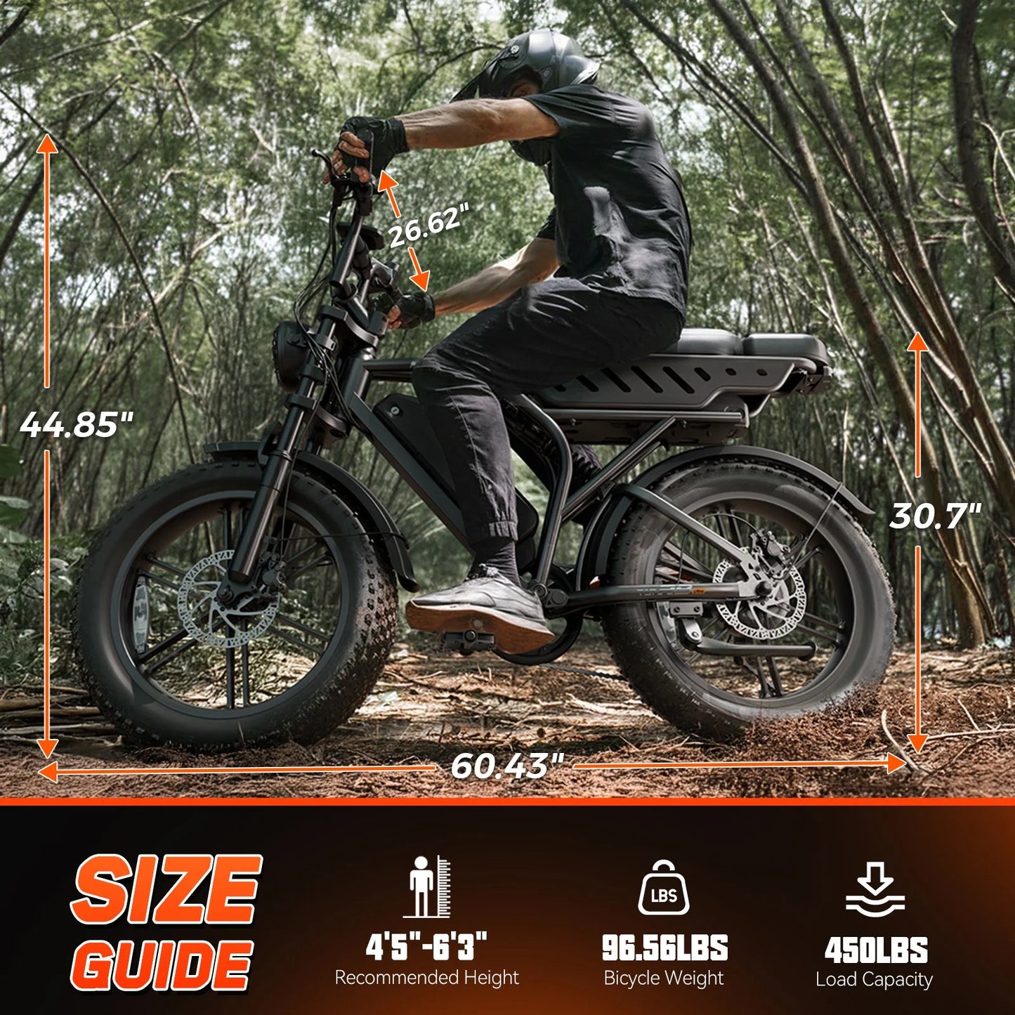 Electric Bike for Adults, 750W Peak 1500W Motor, 20"X4" Fat Tire E Bicycle, Mechanical Disc Brakes, E Mountain Bike, 48V/15AH UL2849, App Control