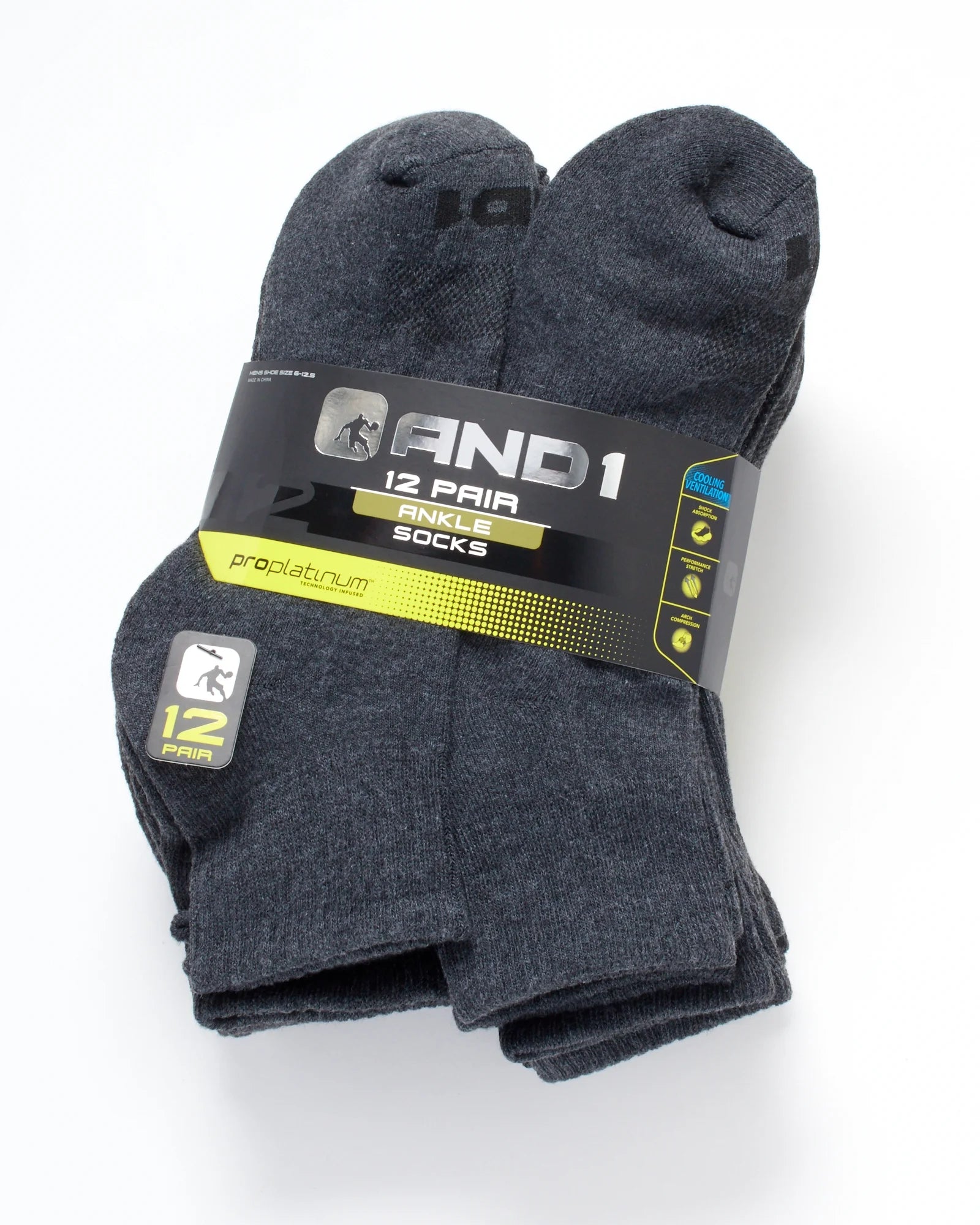 AND1 Men'S Socks, Cushion Quarter Socks, 12 Pack