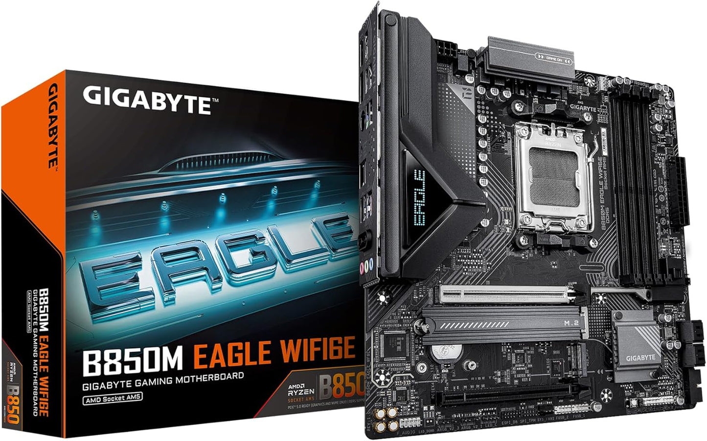 GIGABYTE B850M Eagle WIFI6E ICE AMD AM5 Motherboard, M-ATX, DDR5, 2X M.2, Pcie 5.0, USB-C, USB 3.2 Gen 2, WIFI6E, 2.5Gbe LAN, Ez-Latch, Wi-Fi Ez-Plug