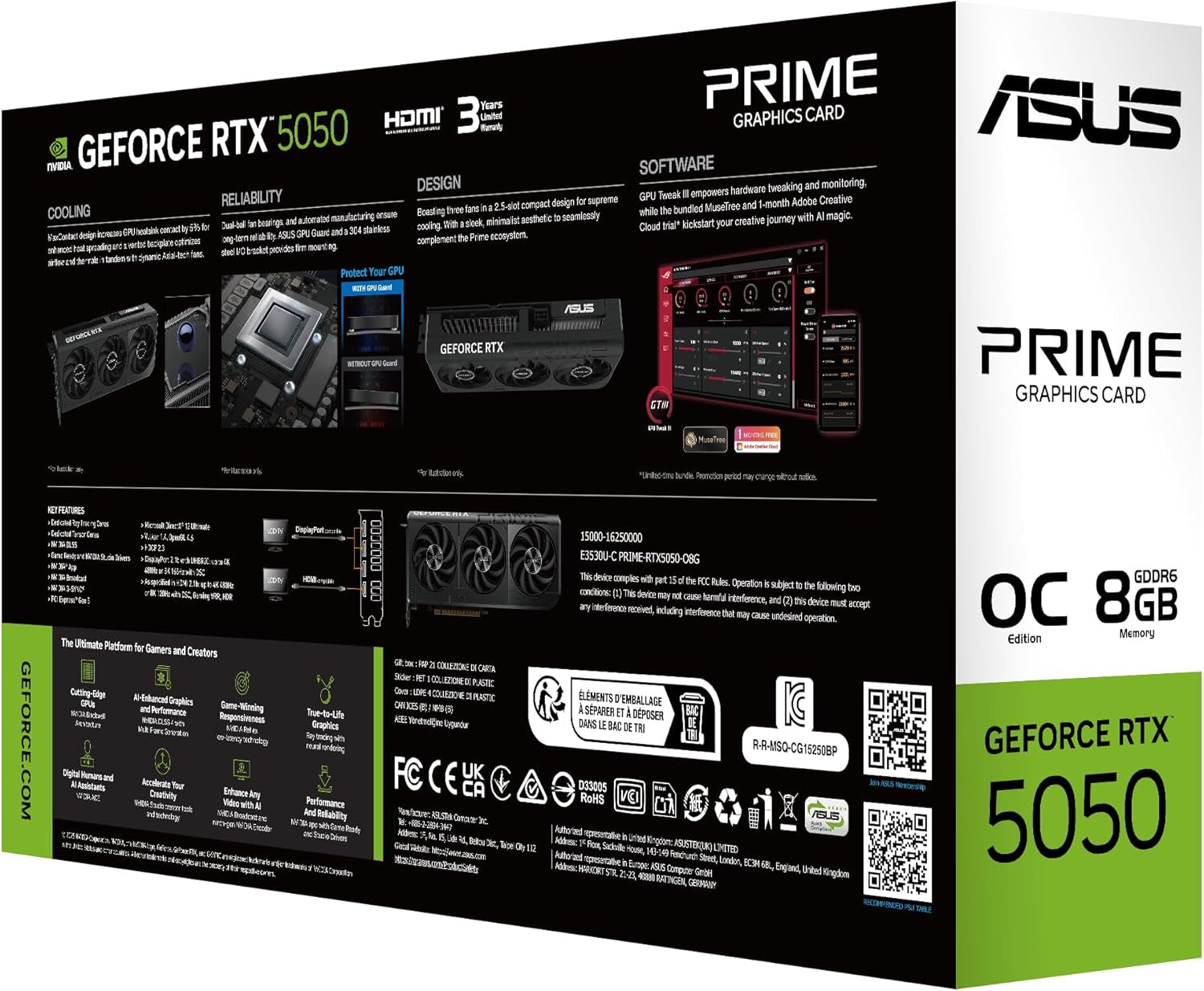 ASUS the Sff-Ready Prime Geforce RTX™ 5050 8GB GDDR6 OC Edition Graphics Card (Pcie® 5.0, 8GB GDDR6, HDMI®/DP 2.1, 2.5-Slot, Axial-Tech Fans, Dual BIOS)