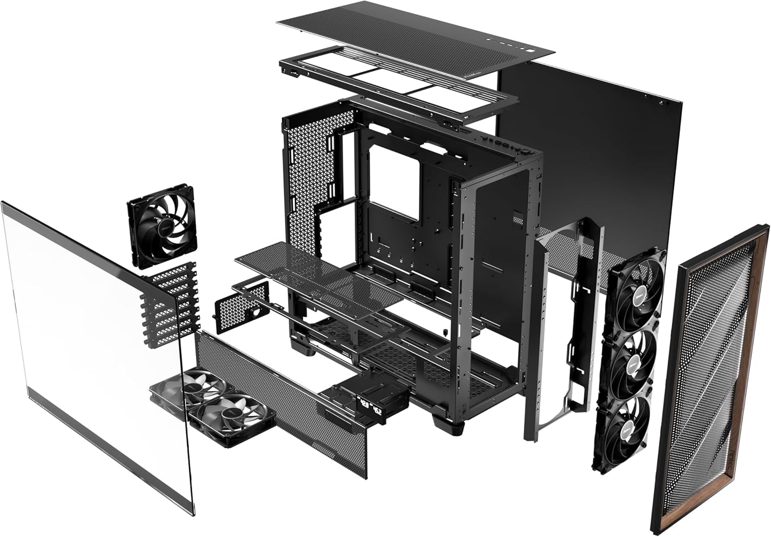 Antec Flux Pro, 6 X PWM Fans Included, High-Airflow Front Panel with Walnut Wood, Ishift PSU 90° Mount, USB3.0 X 2, Type-C, 420Mm Radiator Support, Temp. Display, Full-Tower E-ATX PC Case