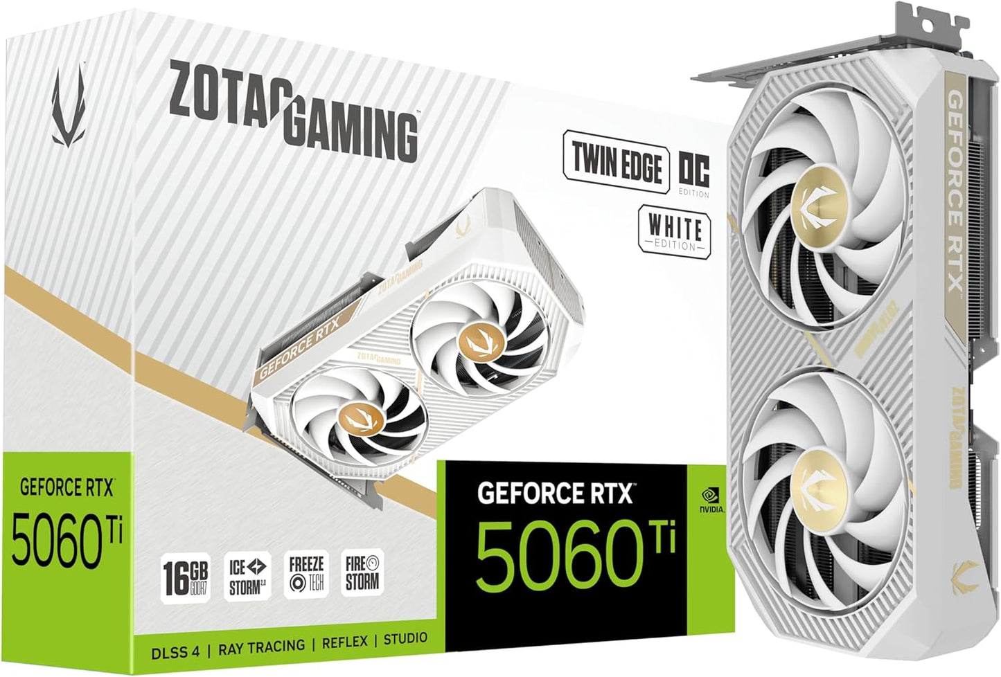 ZOTAC Gaming Geforce RTX 5060 Ti 16GB Twin Edge OC White Edition DLSS 4 16GB GDDR7 128-Bit 28 Gbps PCIE 5.0 Gaming Graphics Card, Icestorm 2.0 Cooling, Sff-Ready, ZT-B50620Q-10M