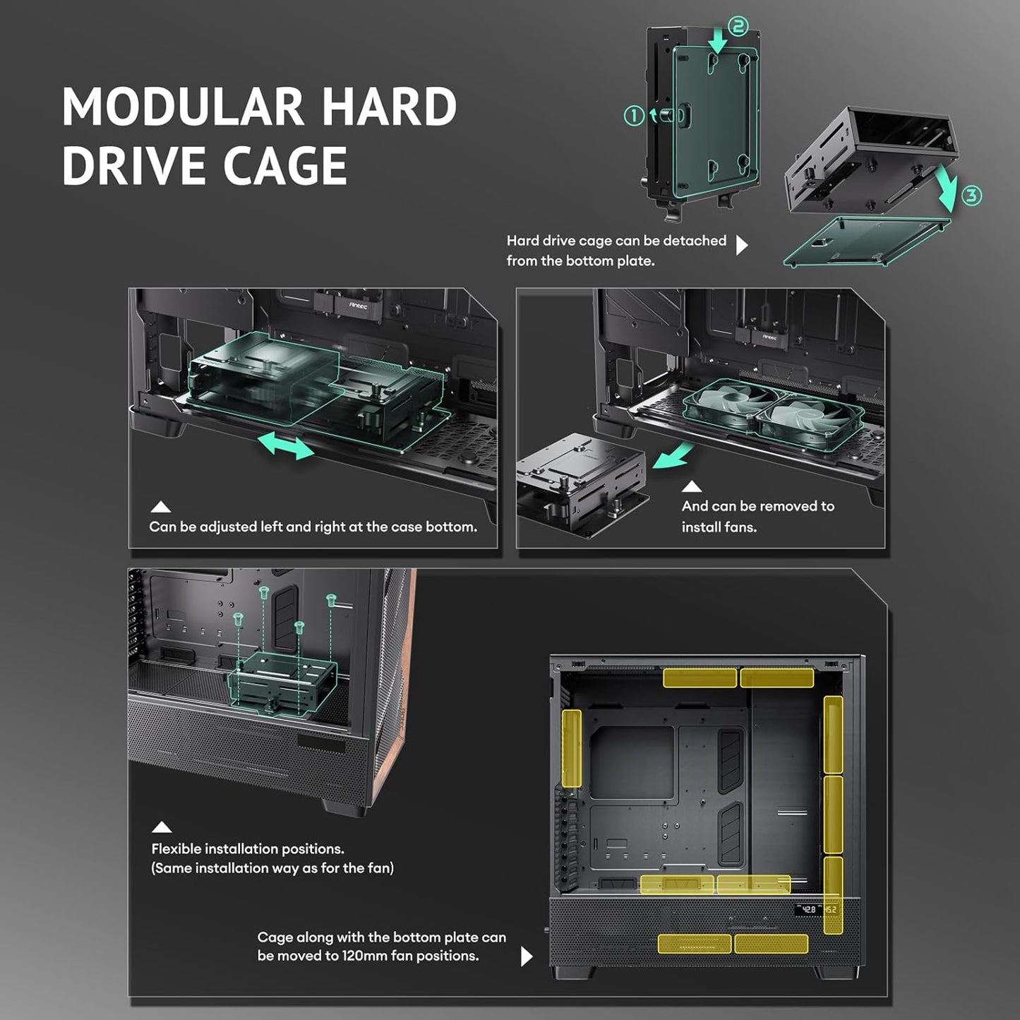 Antec Flux Pro, 6 X PWM Fans Included, High-Airflow Front Panel with Walnut Wood, Ishift PSU 90° Mount, USB3.0 X 2, Type-C, 420Mm Radiator Support, Temp. Display, Full-Tower E-ATX PC Case