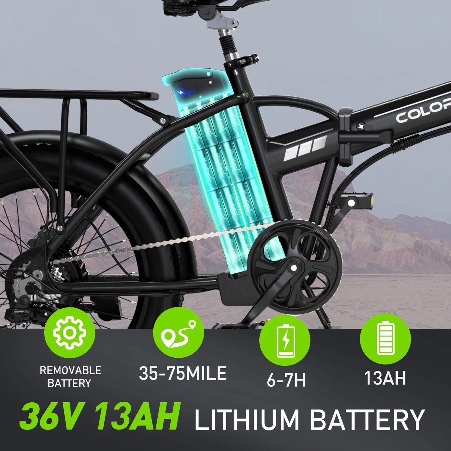 COLORWAY 20”X3.0 Fat Tire Electric Bicycles, Foldable Mountain Snow Beach Electric Bike Ebike with 500W/36V/13Ah Battery, Shimano 7-Speed E Bicycle