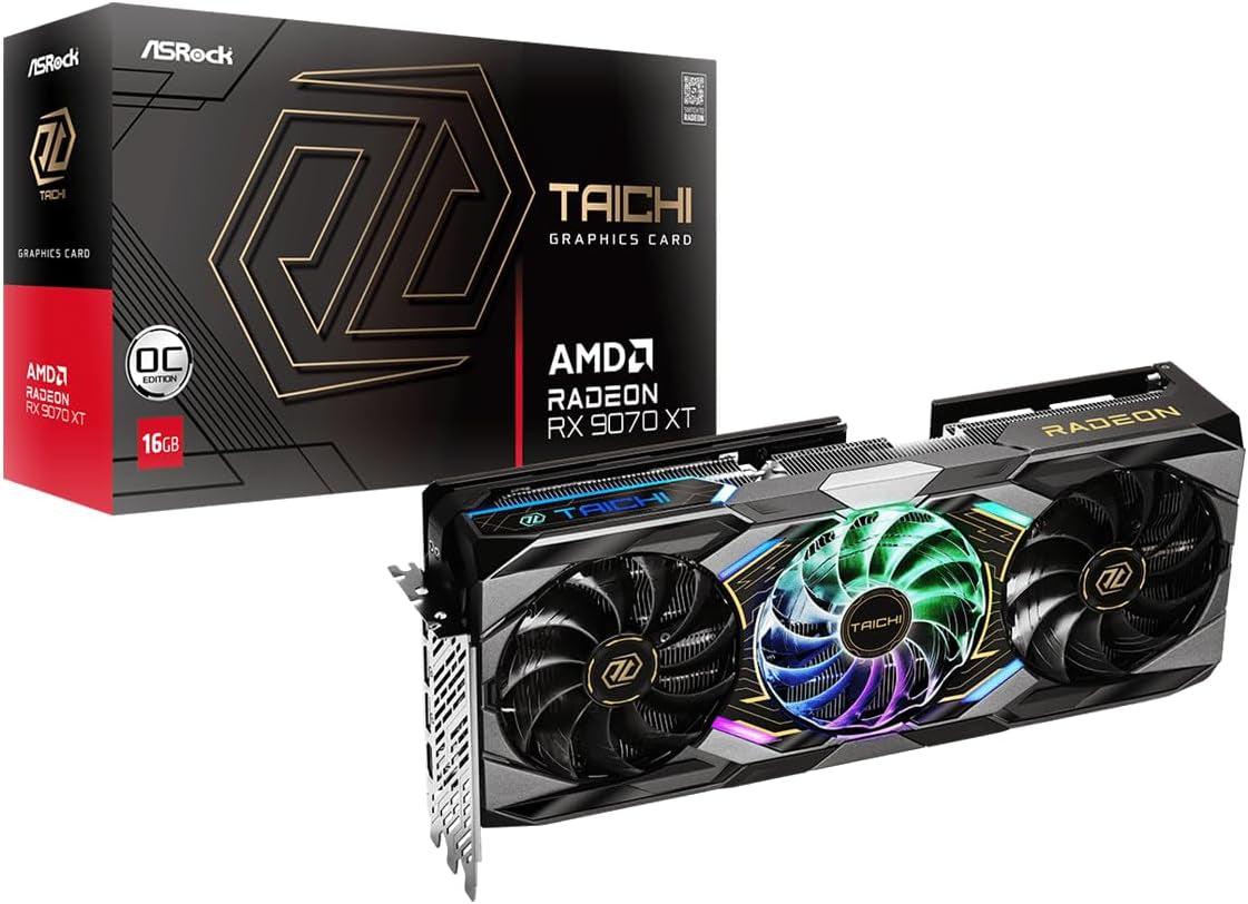 Asrock Radeon RX 9060 XT Steel Legend 8GB GDDR6 OC Graphics Card | 3320 Mhz Boost | Triple Fan | 0Db Cooling | Metal Backplate | Pcie 5.0 | Displayport 2.1A, HDMI 2.1B