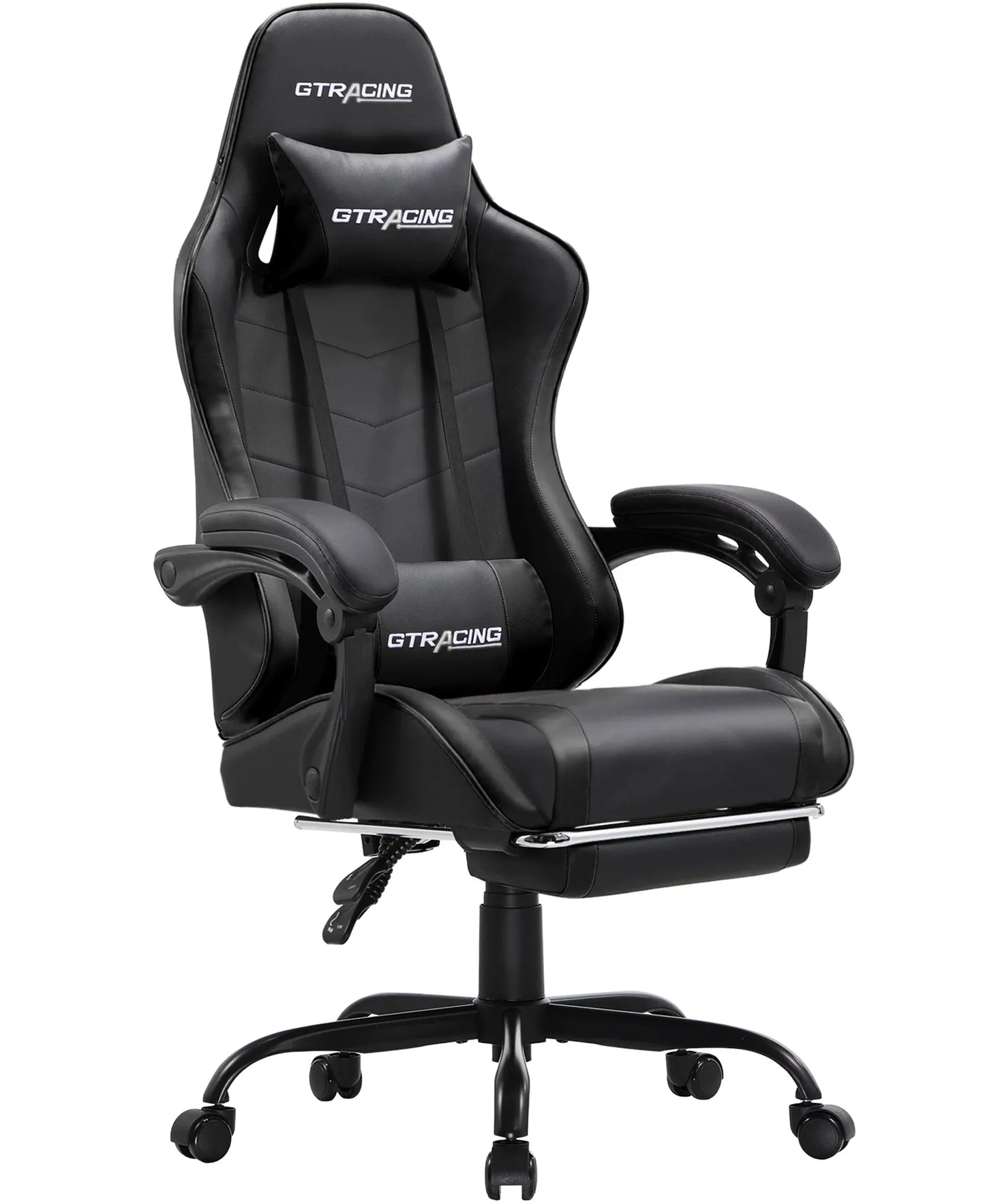 GTRACING Ergonomic GTWD-200 Gaming Chair with Adjustable Pillows and Footrest, Black