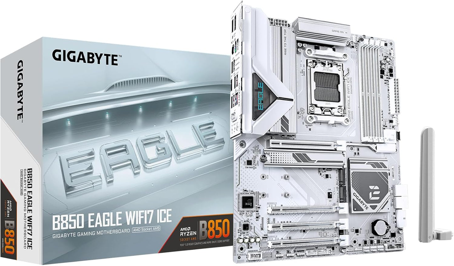 GIGABYTE B850M Eagle WIFI6E ICE AMD AM5 Motherboard, M-ATX, DDR5, 2X M.2, Pcie 5.0, USB-C, USB 3.2 Gen 2, WIFI6E, 2.5Gbe LAN, Ez-Latch, Wi-Fi Ez-Plug