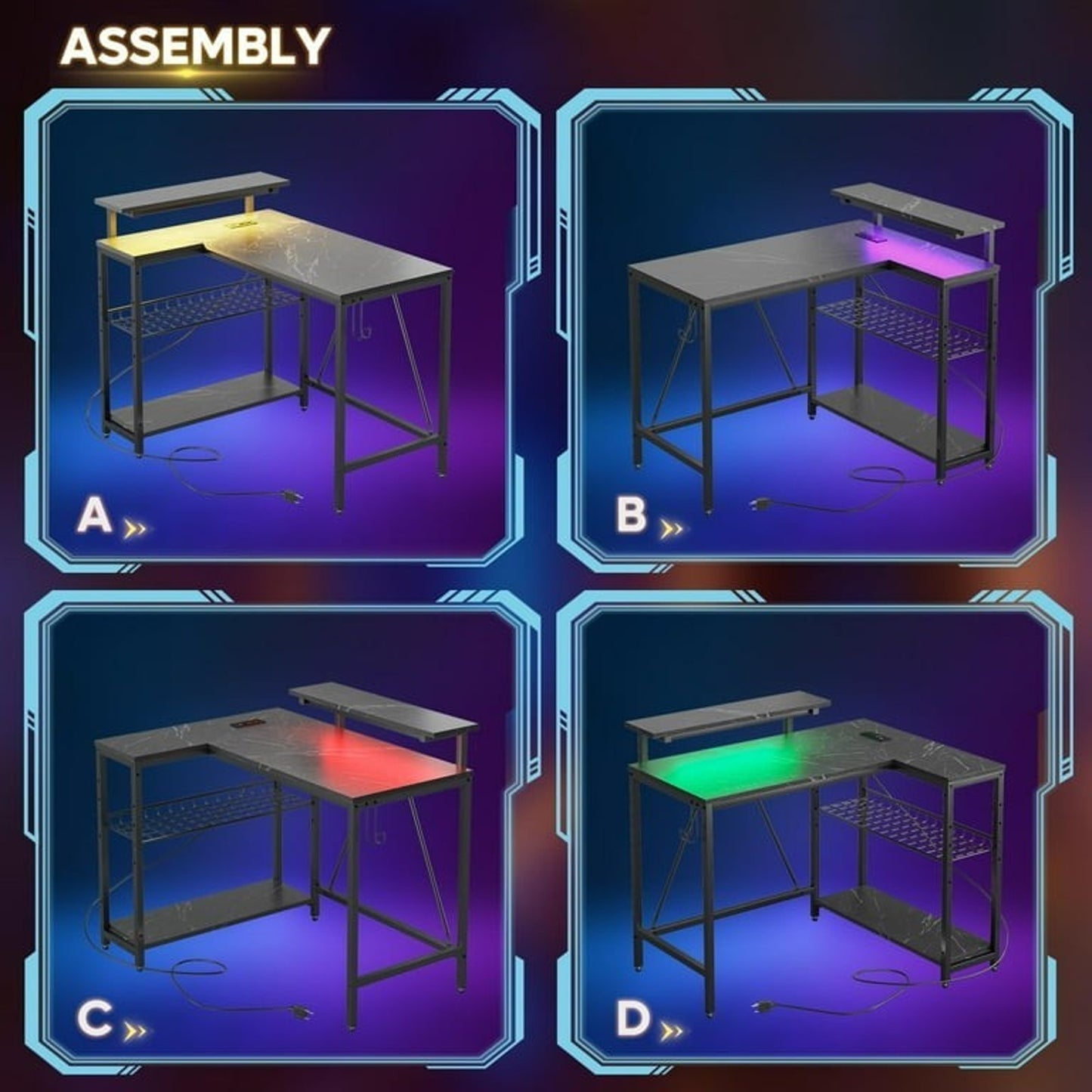 Bestier 42 Inch Computer Desk Marble Black