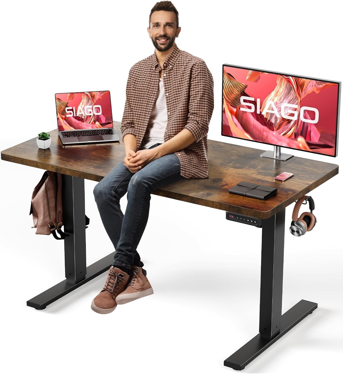 SIAGO Electric Standing Desk Adjustable - 48 X 24 Inch Sit Stand up Desk with Cable Management - 3 Memory Preset Adjustable Height Table