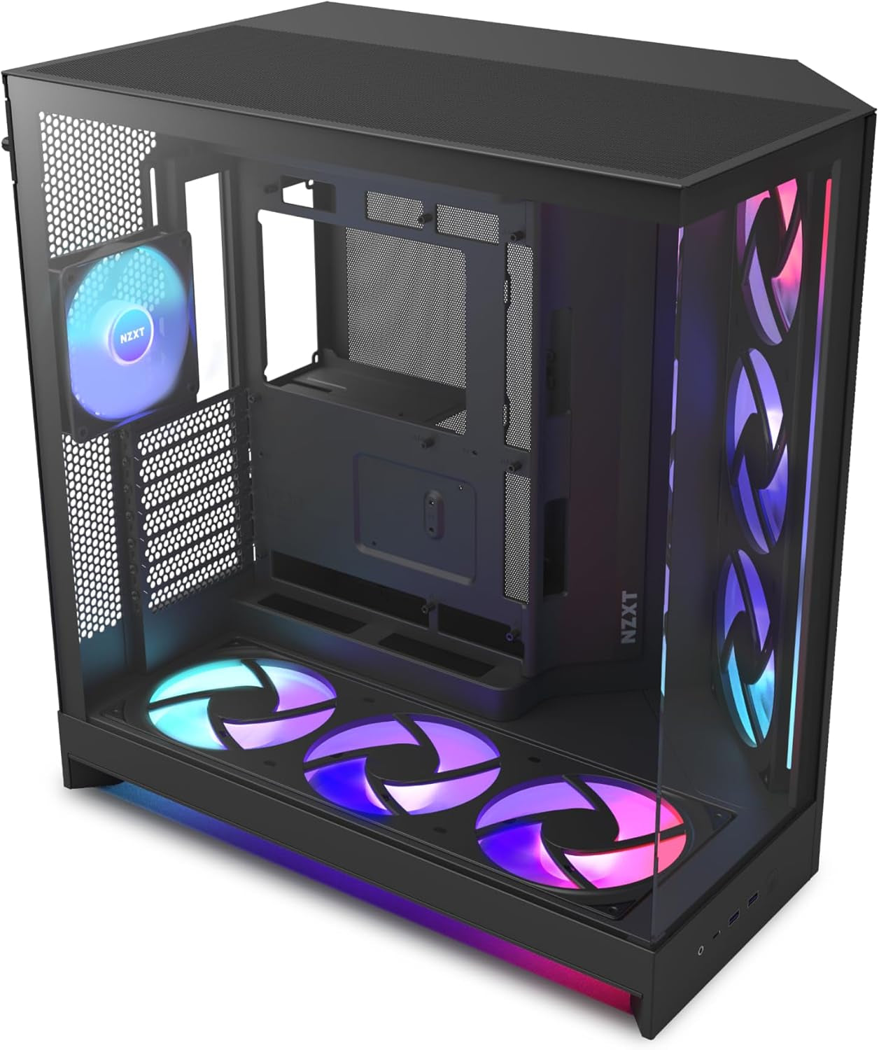 NZXT H9 Flow RGB (2025) – Large Dual-Chamber ATX Mid-Tower Airflow PC Case – Includes 1 X 420Mm RGB Fan Unit & 1 X 120Mm Fan – 420Mm Radiator Support – Tempered Glass – Back-Connect Ready – Black