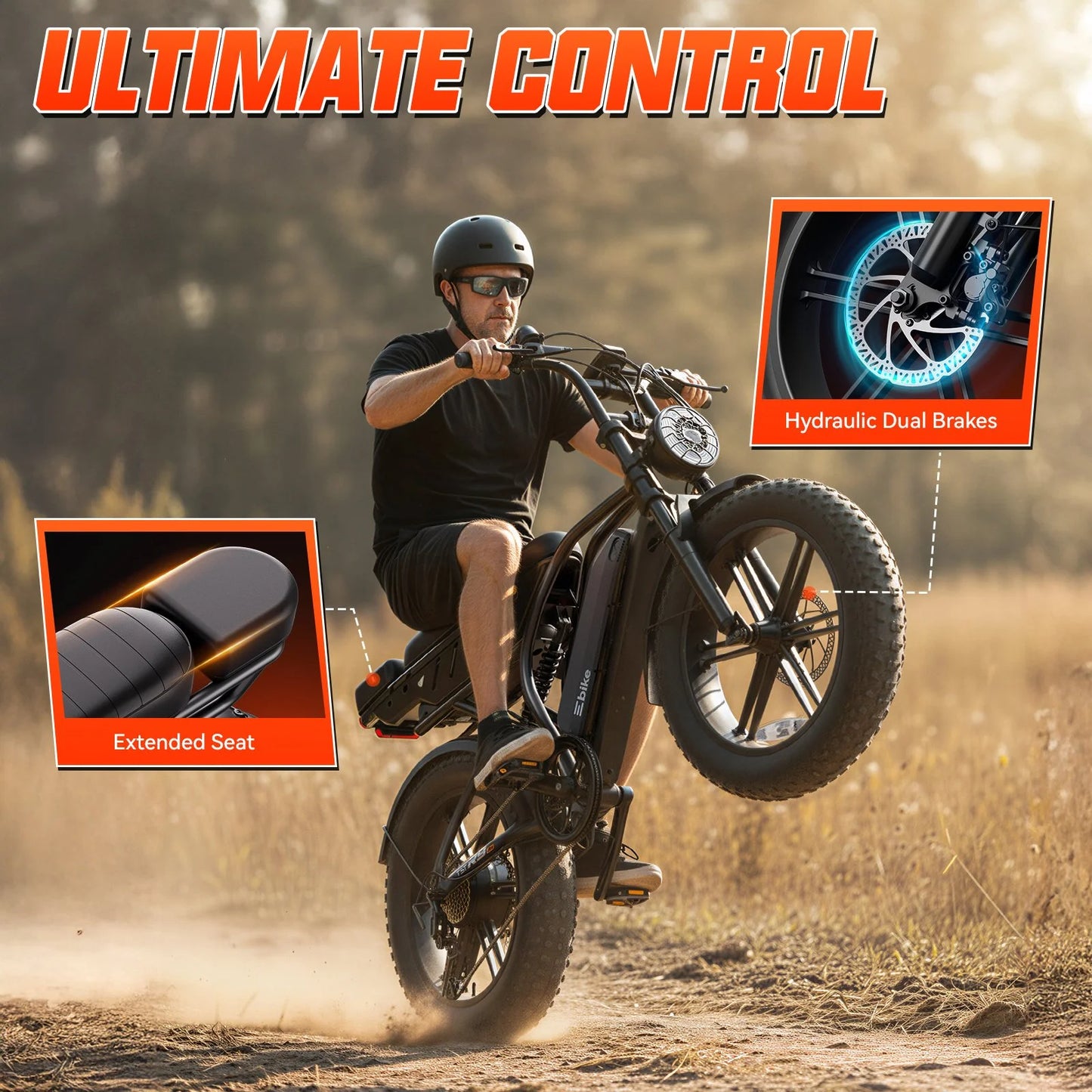 Electric Bike for Adults, 750W Peak 1500W Motor, 20"X4" Fat Tire E Bicycle, Mechanical Disc Brakes, E Mountain Bike, 48V/15AH UL2849, App Control