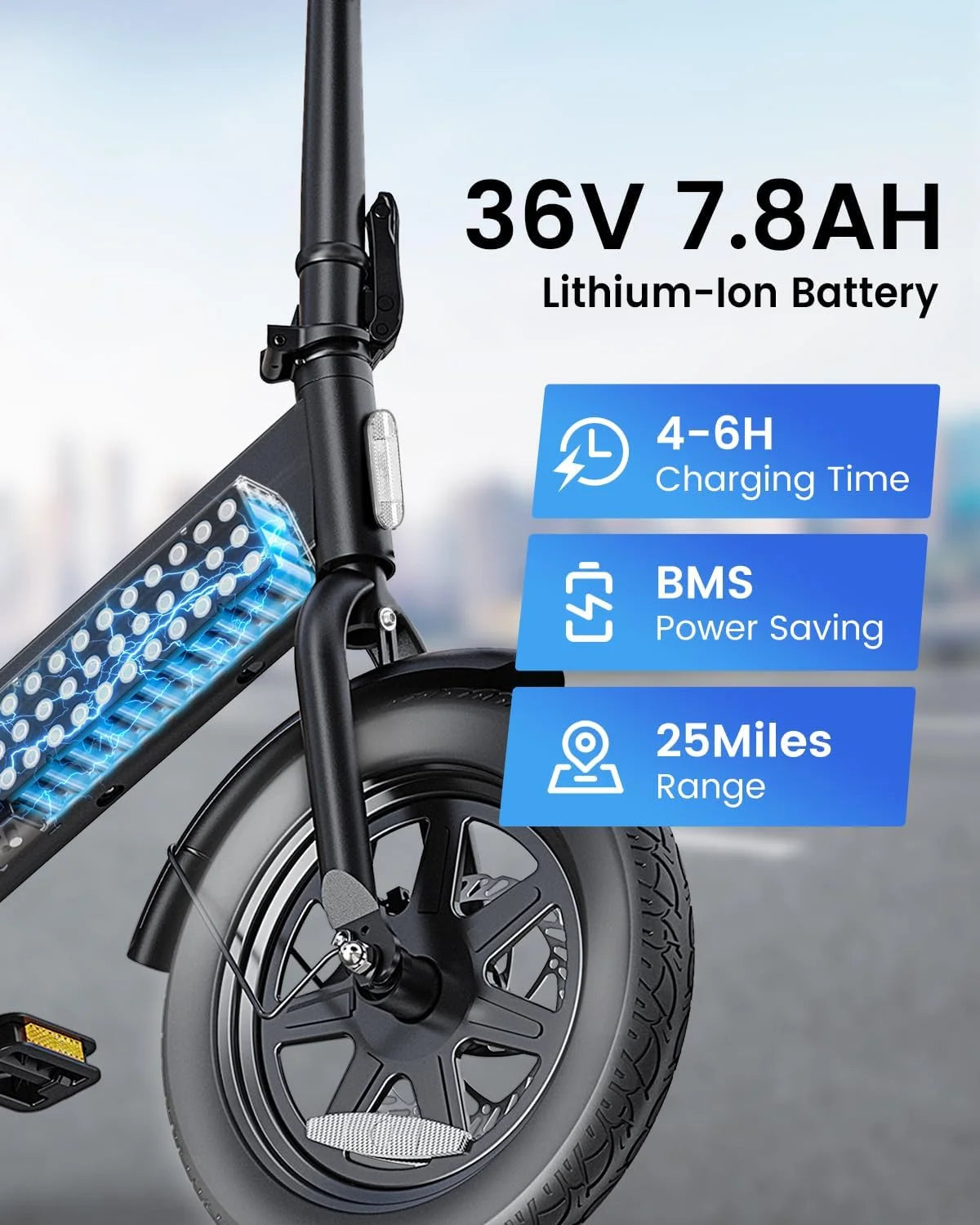 DYU 14" Folding Electric Bike for Adults Teens, 500W Peak Motor 36V/7.8AH Battery, Commuter City Ebike, UL2849