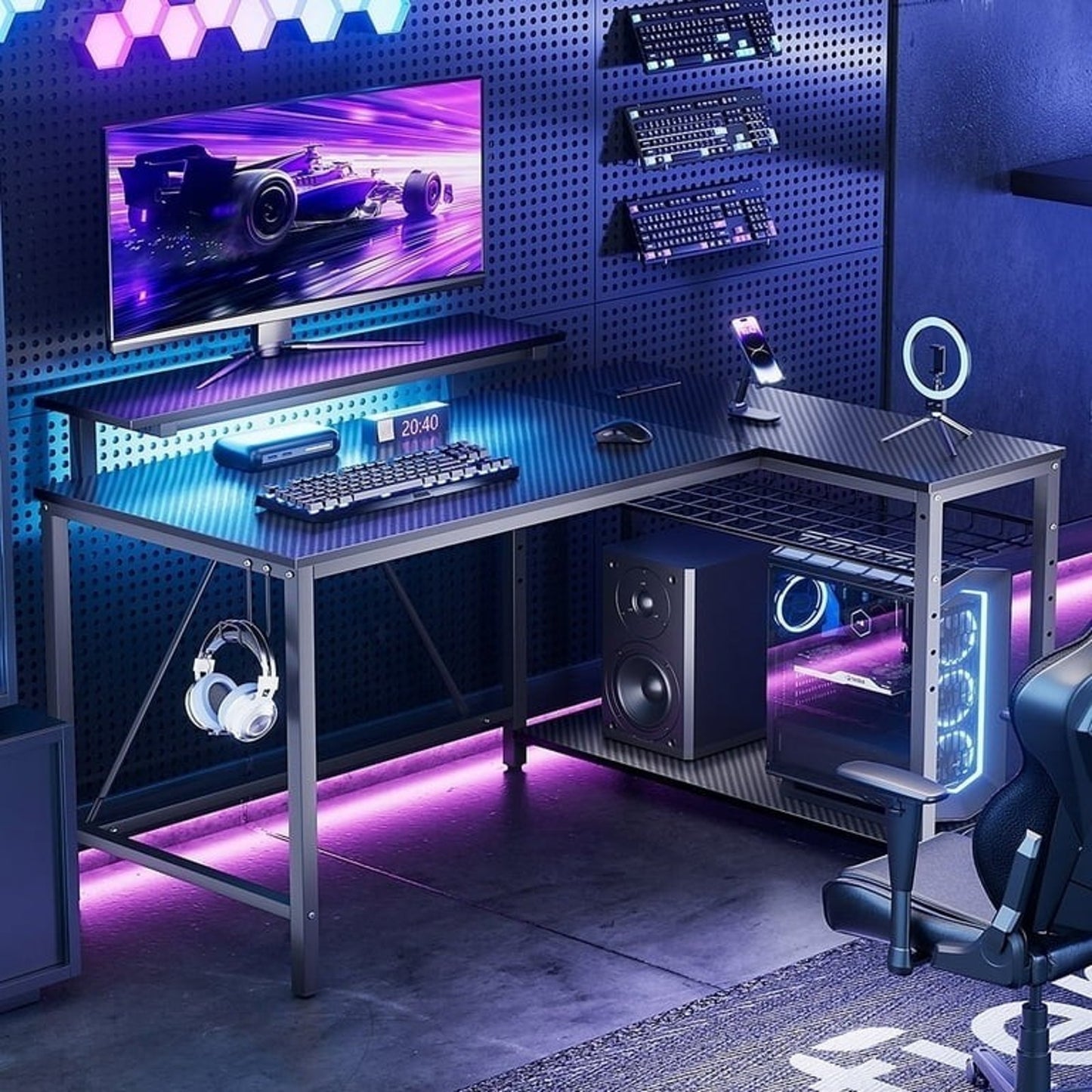 59 Inch Led Desk With Drawers