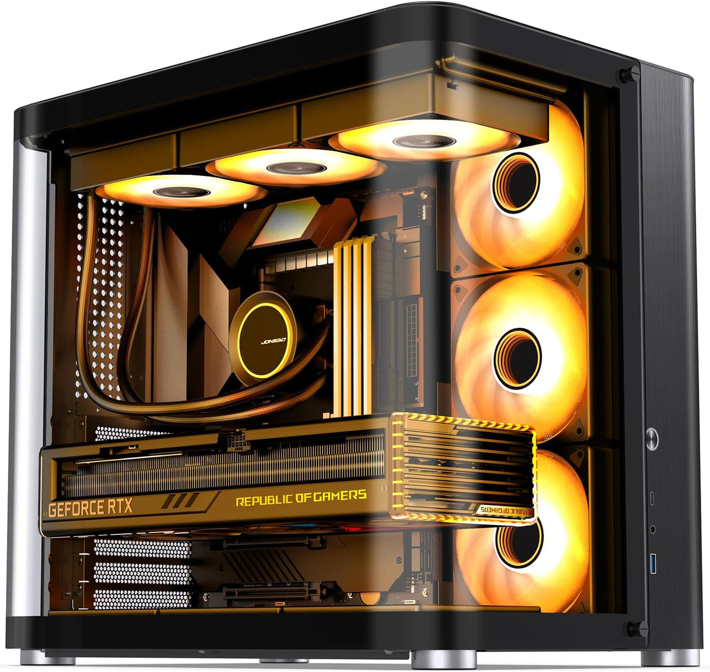 JONSBO TK-1 Black Micro ATX Mini Tower Computer CASE, Hyperboloid Glass Design, Separated Cabinet Structure, Al Alloy Shell Matx Desktop PC Case, Support ATX Power Supply/240 AIO, Black