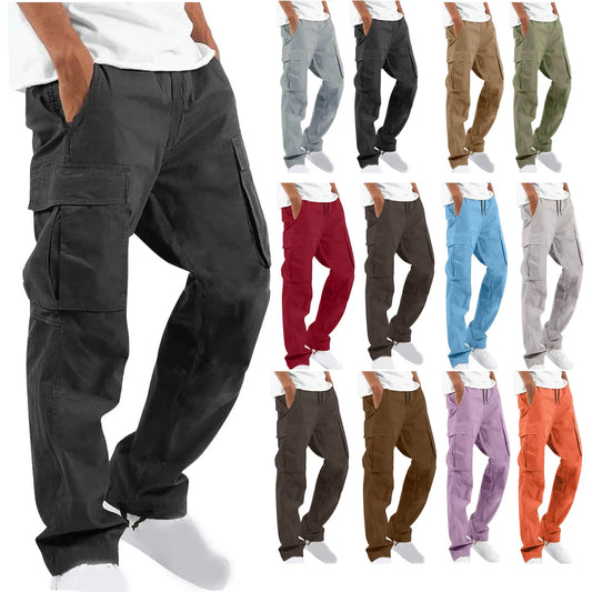 Pants Mens Fashion Joggers Sports Pants Solid Casual Multiple Pockets Outdoor Straight Type Fitness Pants Cargo Pants Trousers Mens Long Pants