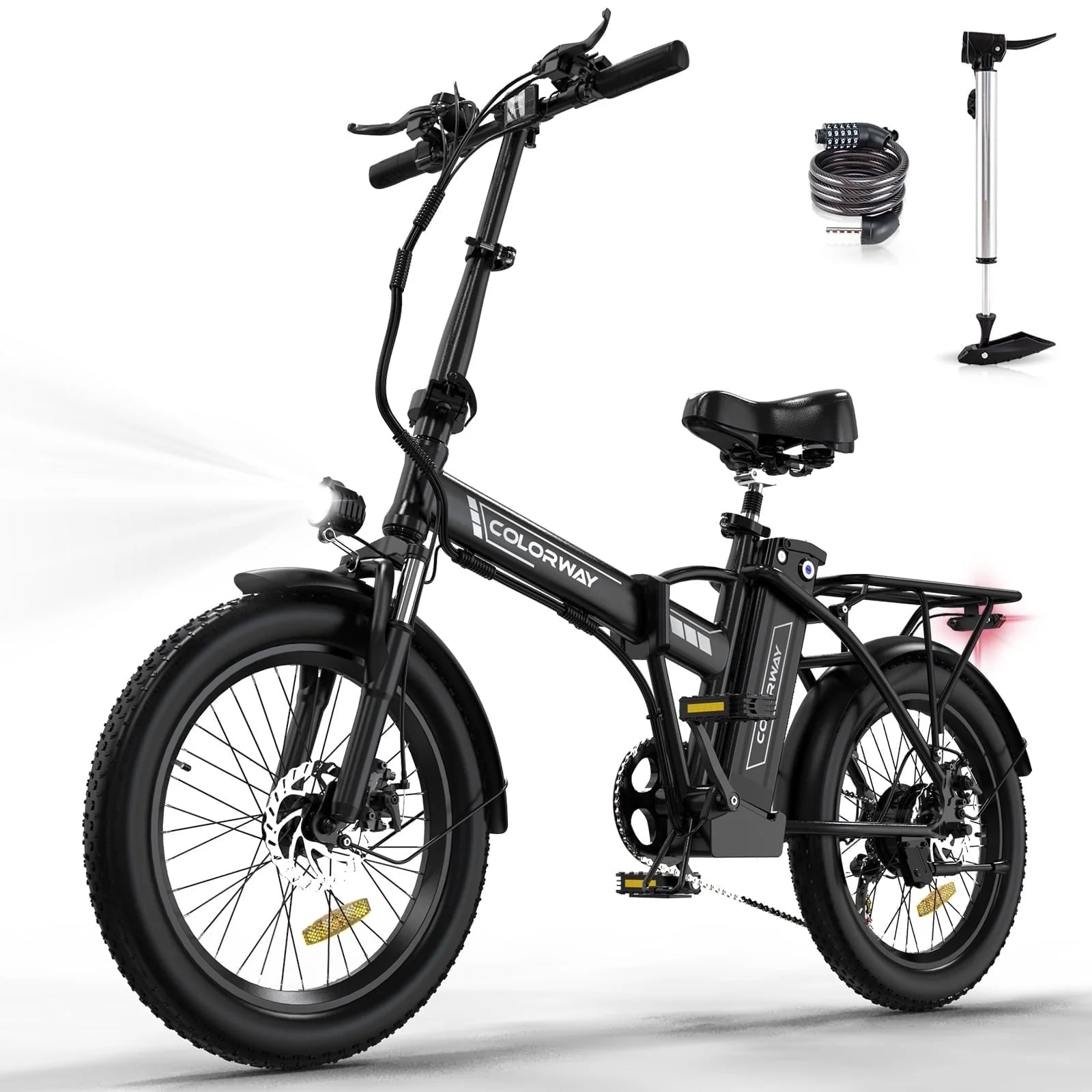 COLORWAY 20”X3.0 Fat Tire Electric Bicycles, Foldable Mountain Snow Beach Electric Bike Ebike with 500W/36V/13Ah Battery, Shimano 7-Speed E Bicycle