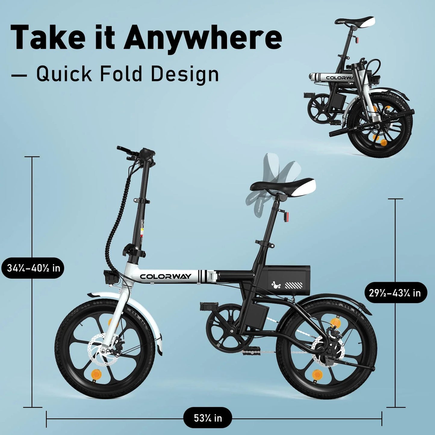 COLORWAY BK35M 16" Foldable Electric Bike for Adults, 350W Lightweight Commuter E-Bike, 37 Miles Range, Quick-Fold Portable Design, Aluminum Frame, UL2849 Certified
