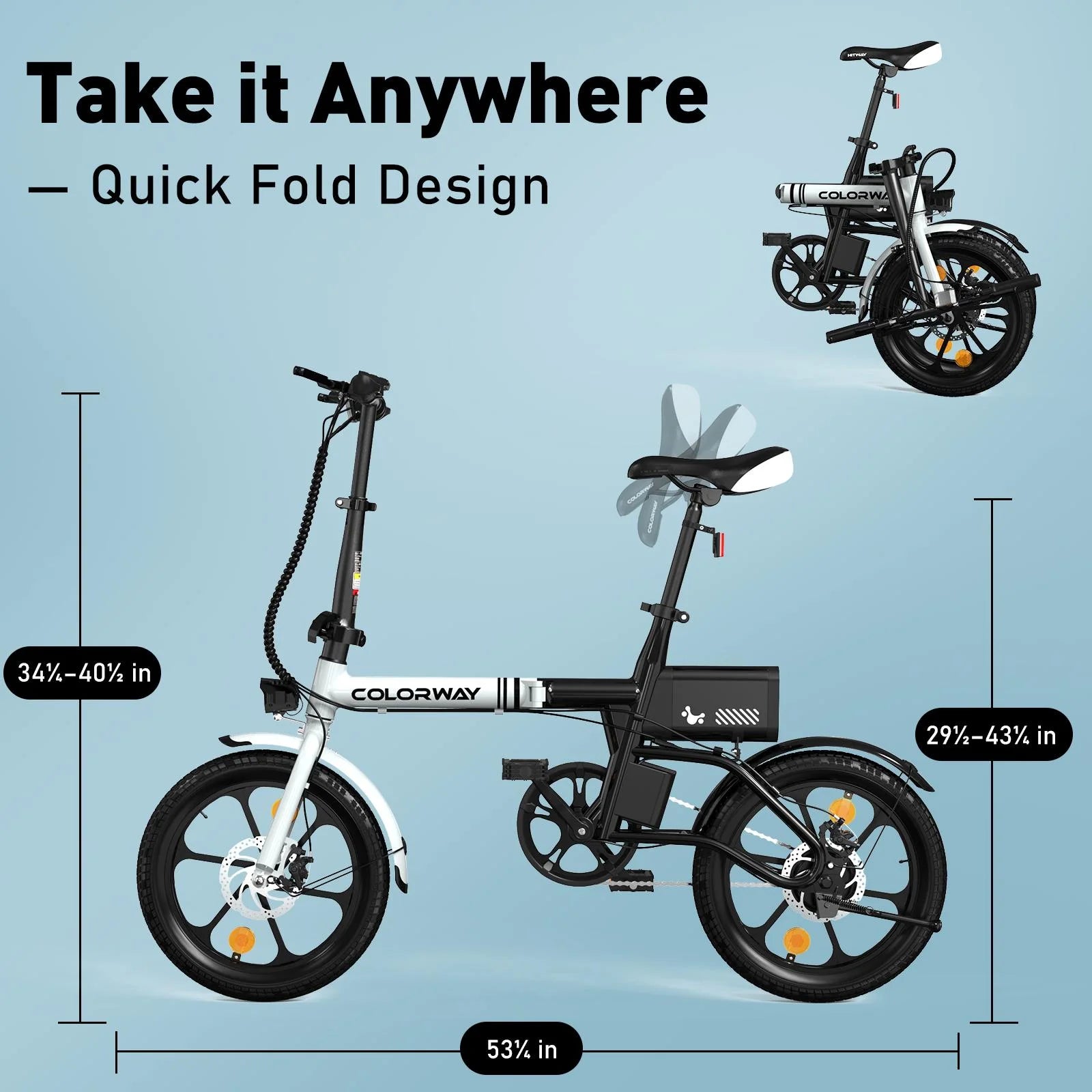 COLORWAY BK35M 16" Foldable Electric Bike for Adults, 350W Lightweight Commuter E-Bike, 37 Miles Range, Quick-Fold Portable Design, Aluminum Frame, UL2849 Certified