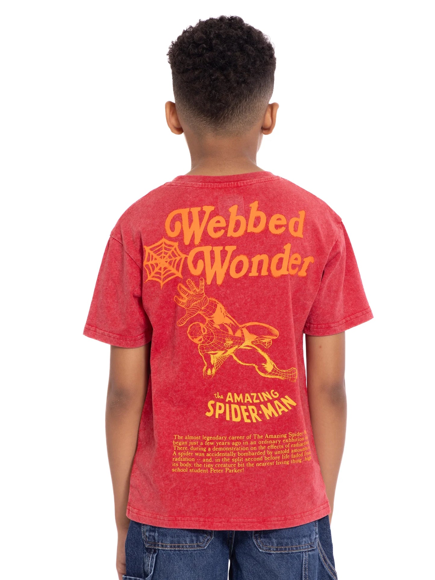 Spider-Man Boys Mineral Washed Graphic Tee with Short Sleeves, Sizes 4-18