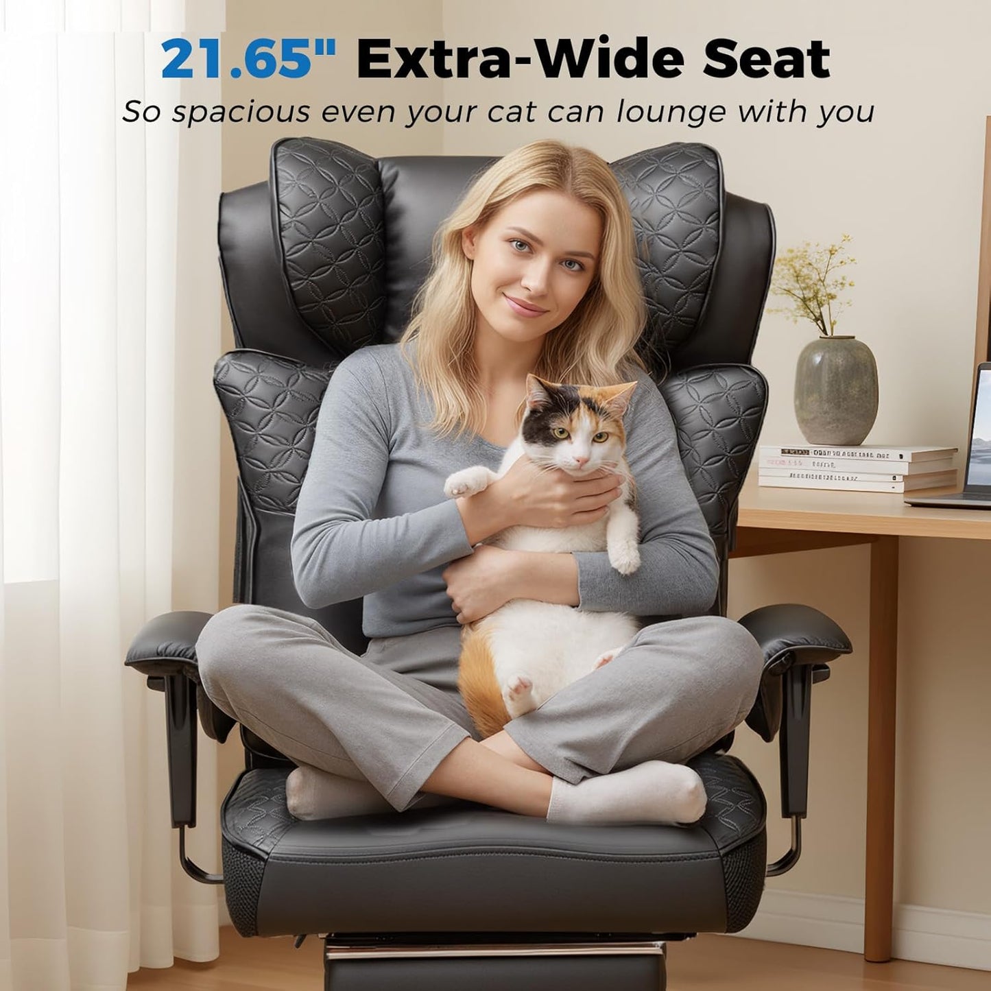 GTPLAYER Big and Tall Office Chair 400LBS Wide Ergonomic Gaming Chair with Deluxe Embossing Designed Leather with Foot Rest,150°Reclining Adjustable Soft Armrests Pocket Spring Back Support and Pillow