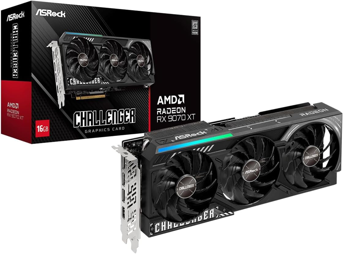 Asrock Radeon RX 9060 XT Steel Legend 8GB GDDR6 OC Graphics Card | 3320 Mhz Boost | Triple Fan | 0Db Cooling | Metal Backplate | Pcie 5.0 | Displayport 2.1A, HDMI 2.1B