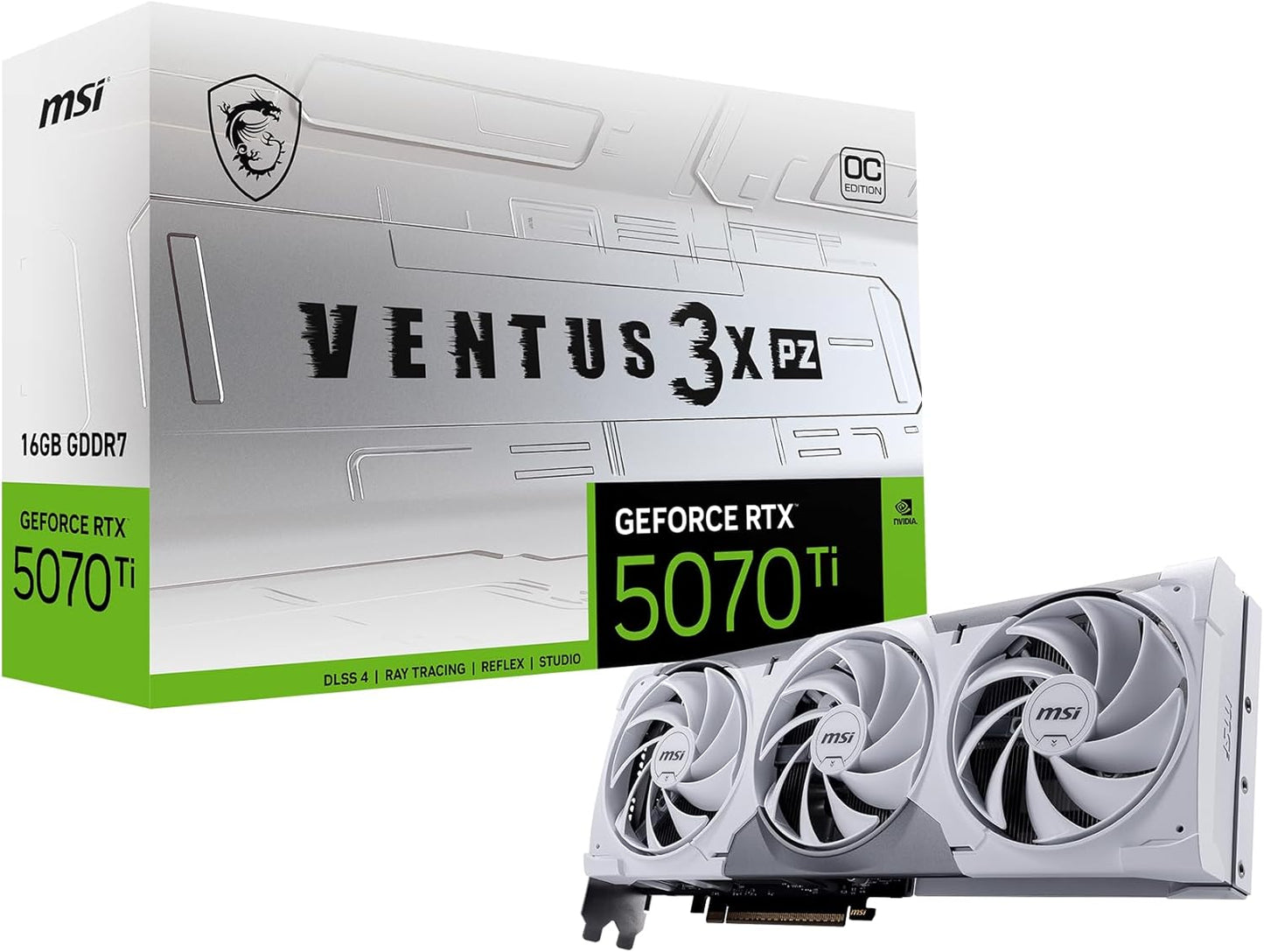 MSI Gaming RTX 5070 Ti 16G Ventus 3X PZ OC Graphics Card (16GB GDDR7, 256-Bit, Extreme Performance: 2482 Mhz, Displayport X 3 2.1A, HDMI 2.1B, NVIDIA Blackwell Architecture)