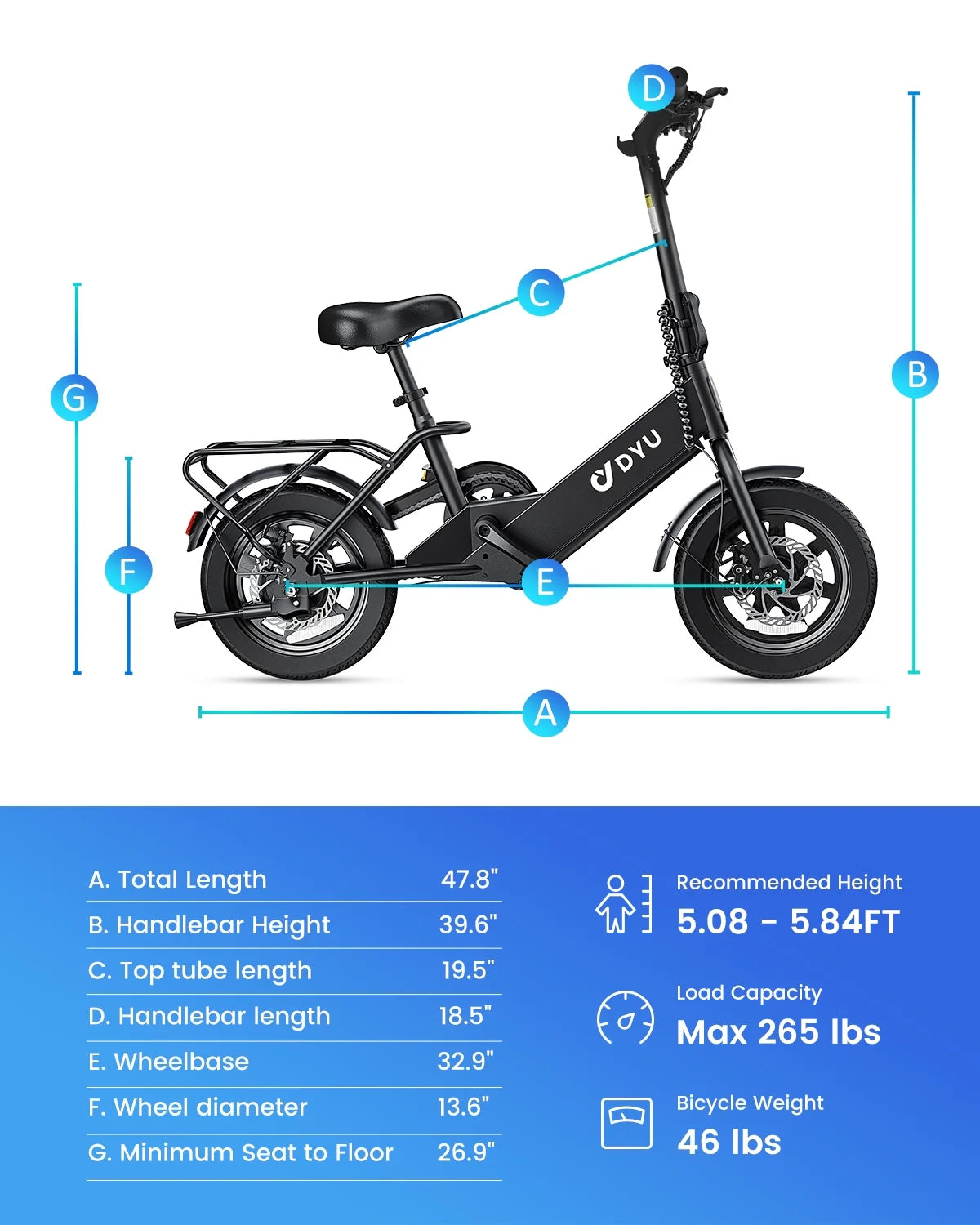 DYU 14" Folding Electric Bike for Adults Teens, 500W Peak Motor 36V/7.8AH Battery, Commuter City Ebike, UL2849