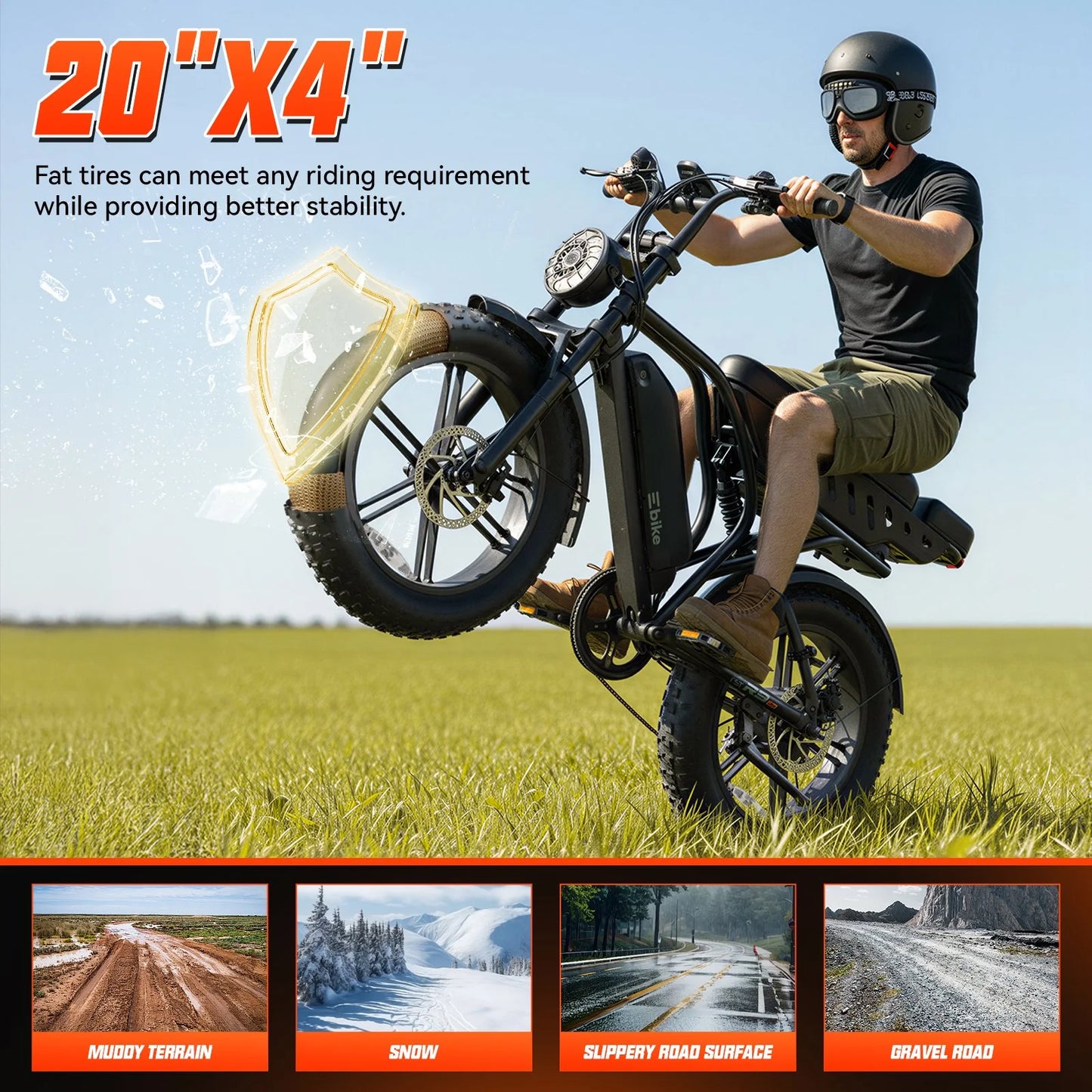 Electric Bike for Adults, 750W Peak 1500W Motor, 20"X4" Fat Tire E Bicycle, Mechanical Disc Brakes, E Mountain Bike, 48V/15AH UL2849, App Control