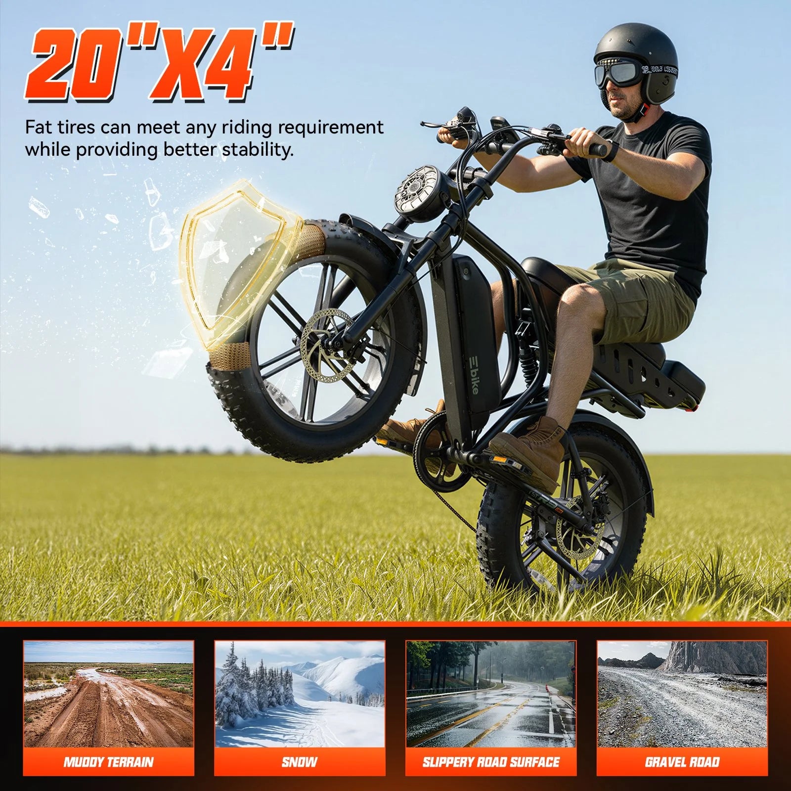 Electric Bike for Adults, 750W Peak 1500W Motor, 20"X4" Fat Tire E Bicycle, Mechanical Disc Brakes, E Mountain Bike, 48V/15AH UL2849, App Control