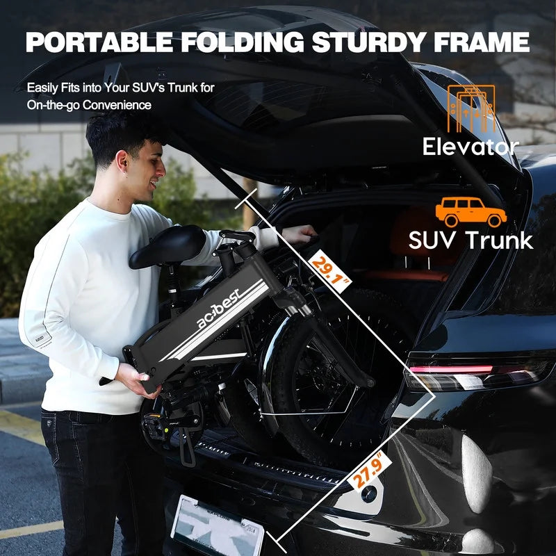 Qlife Speedy Lite Electric Bike AT35 Folding Step-Through - 750W, 20" Fat Tire,Black