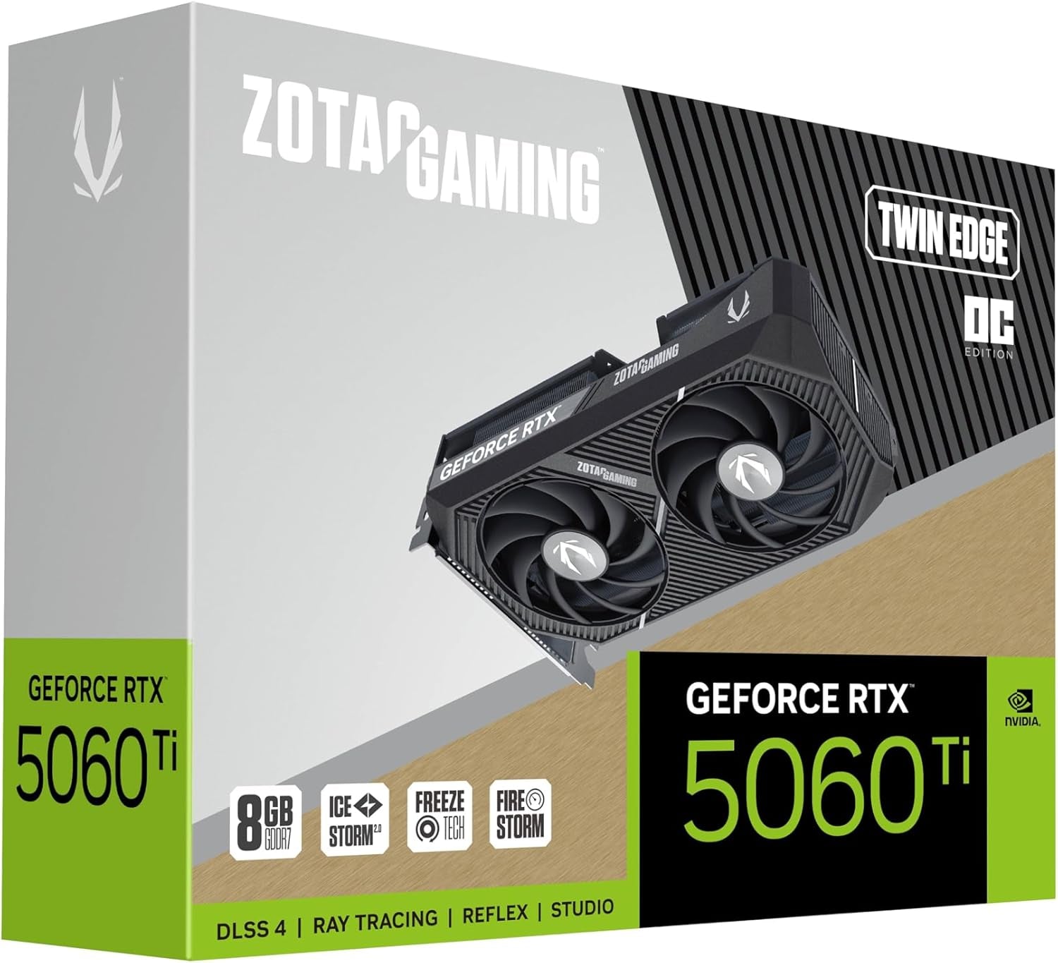ZOTAC Gaming Geforce RTX 5060 Ti 8GB Twin Edge OC DLSS 4 8GB GDDR7 128-Bit 28 Gbps PCIE 5.0 Gaming Graphics Card, Icestorm 2.0 Cooling, Sff-Ready, ZT-B50610H-10M