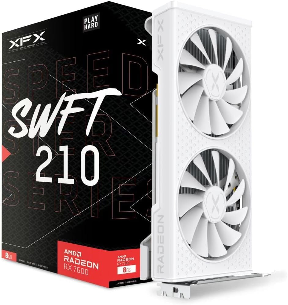 XFX Swift AMD Radeon RX 9060 XT OC White Gaming Edition with 8GB GDDR6 HDMI 2Xdp, AMD RDNA 4 RX 9060XT RX-96TSW8GWQ